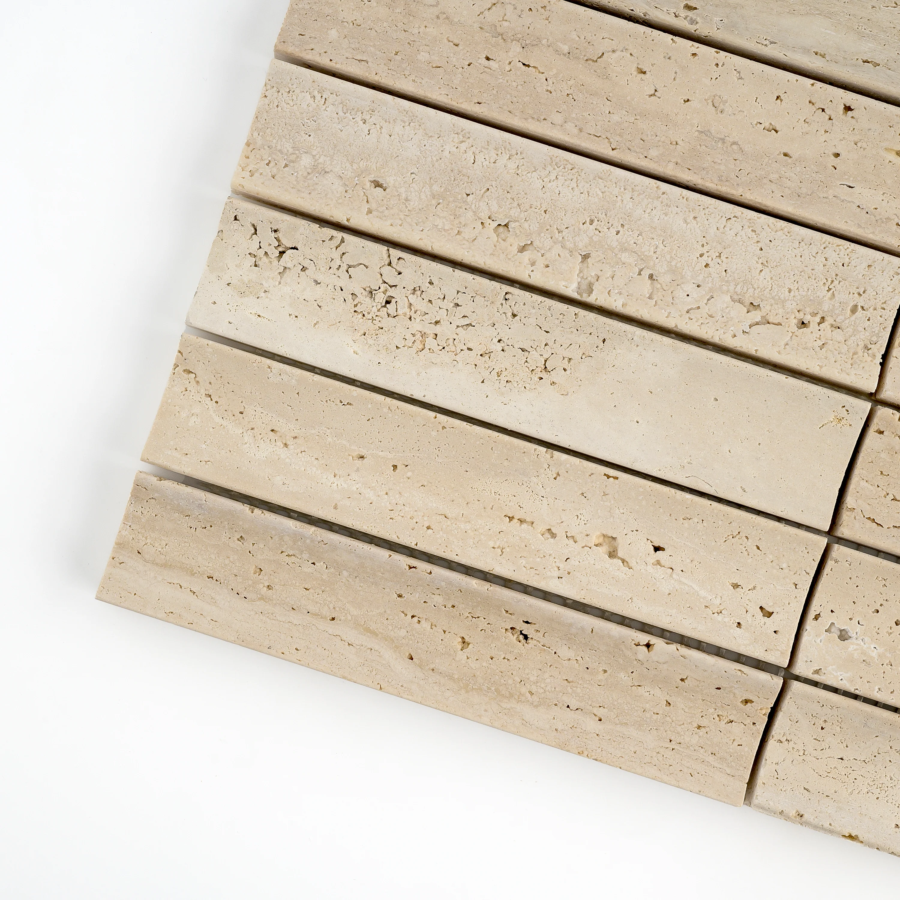 Sample: Beige Travertine Fluted Mosaic Tile | Honed