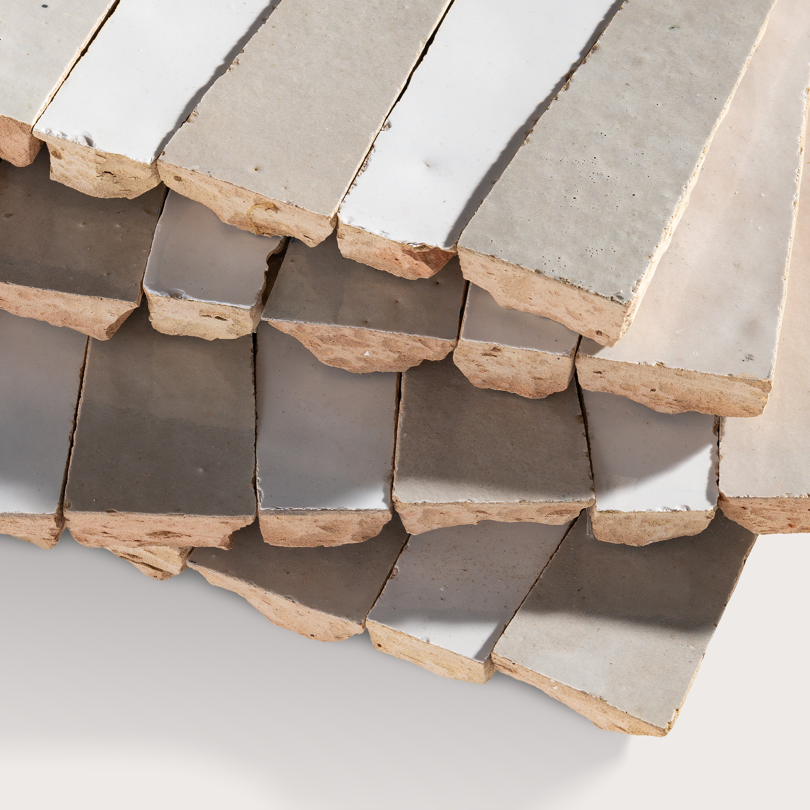 Bright White & Natural White 1x4 Trapezoid Mosaic Zellige Tile - Image 3