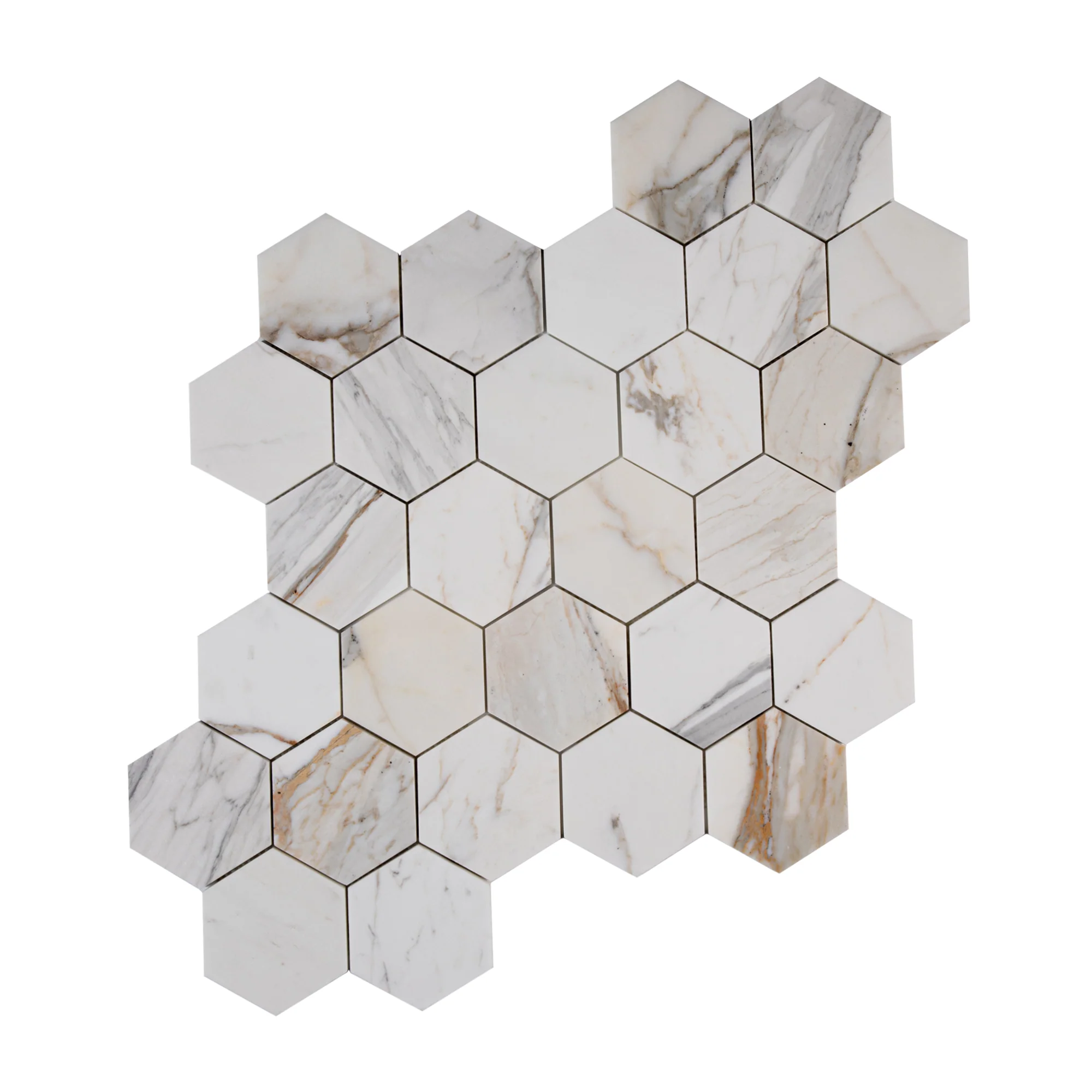 Calacatta Gold 5 Inch Hexagon Mosaic Marble Tile | Honed - Image 3