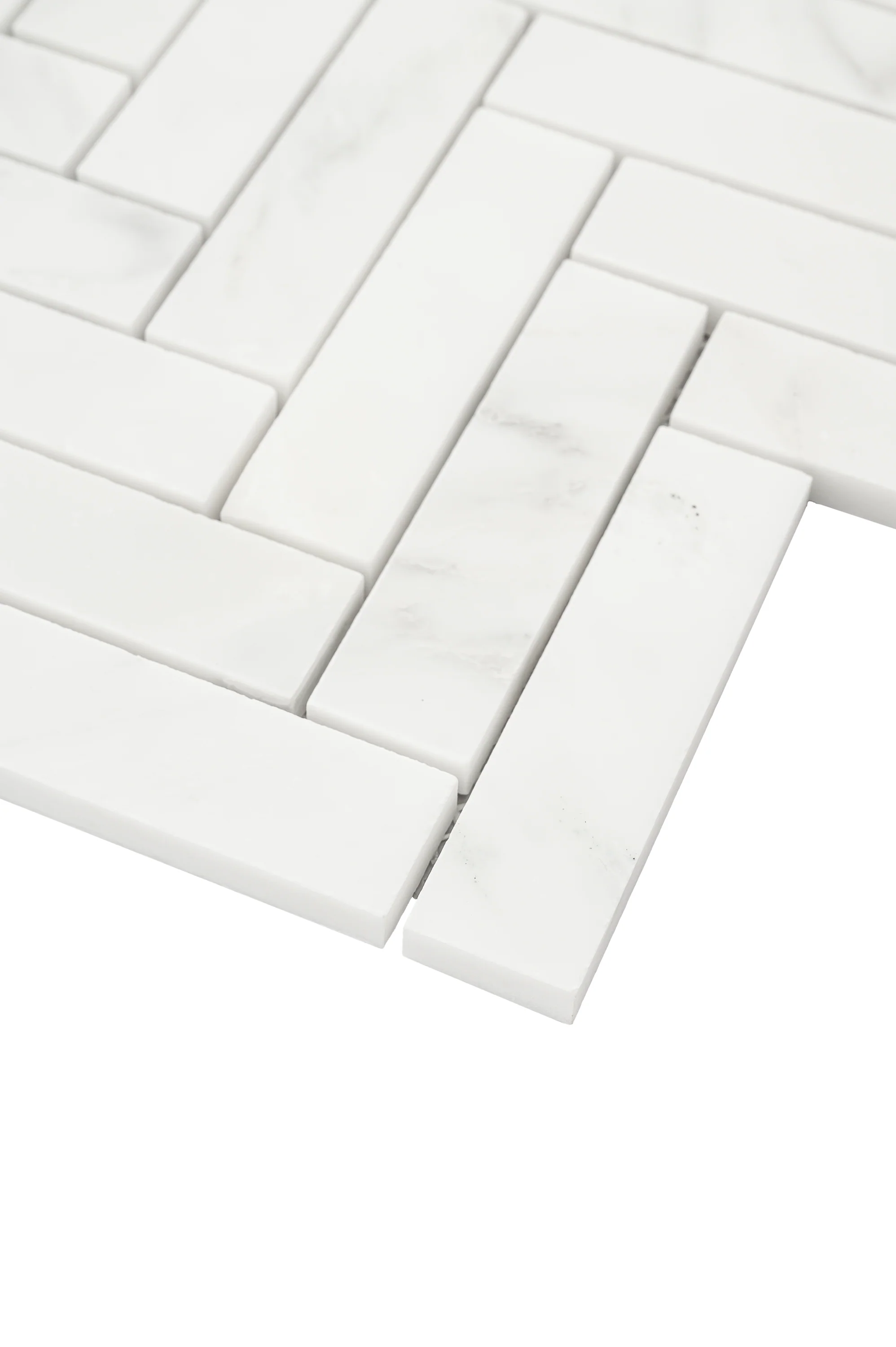 Casablanca Carrara 1x4 Herringbone Mosaic Marble Tile | Honed - Image 3