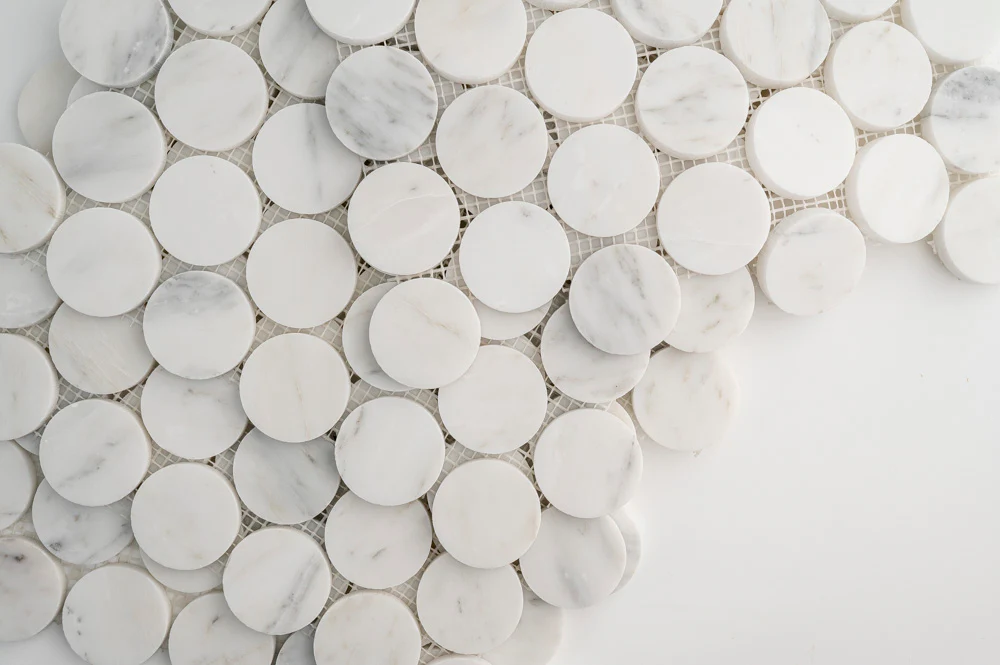 Casablanca Carrara 2 Inch Penny Round Mosaic Marble Tile | Honed - Image 5