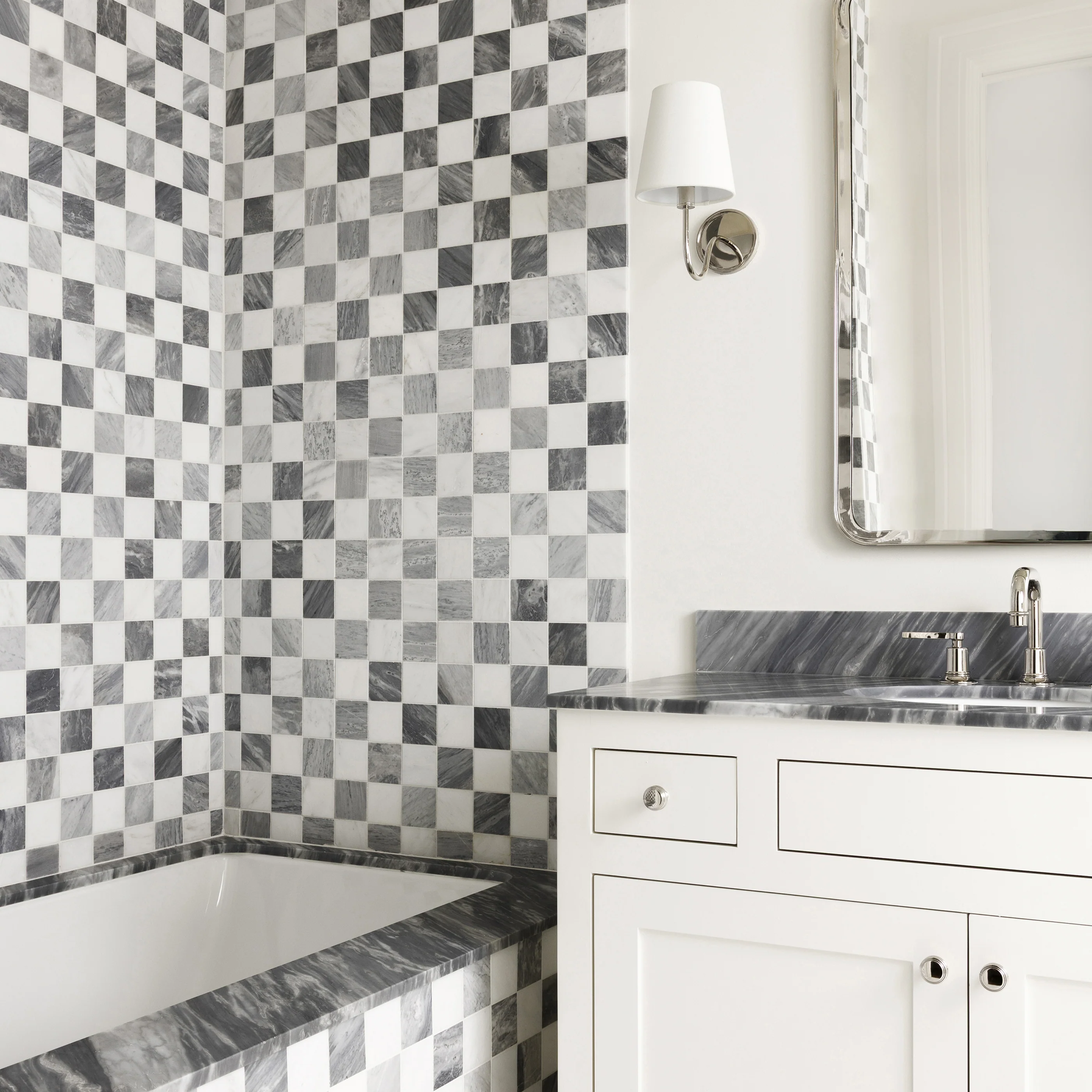 Casablanca Carrara & Bardiglio Grey Marble 3 Inch Checkerboard Mosaic Marble Tile | Honed - Image 3