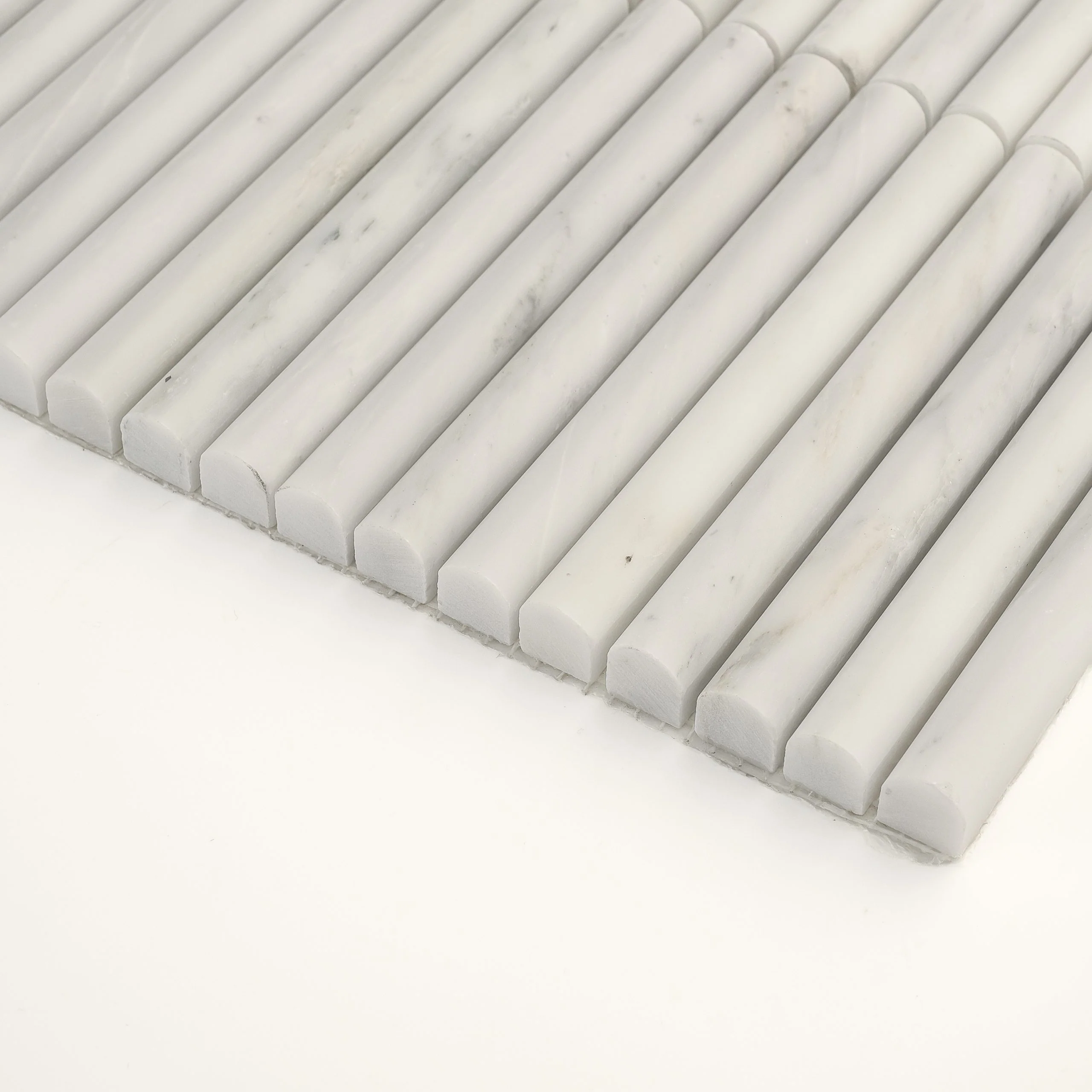 Sample: Casablanca Carrara Cabochon Pencil Mosaic Marble Tile | Honed