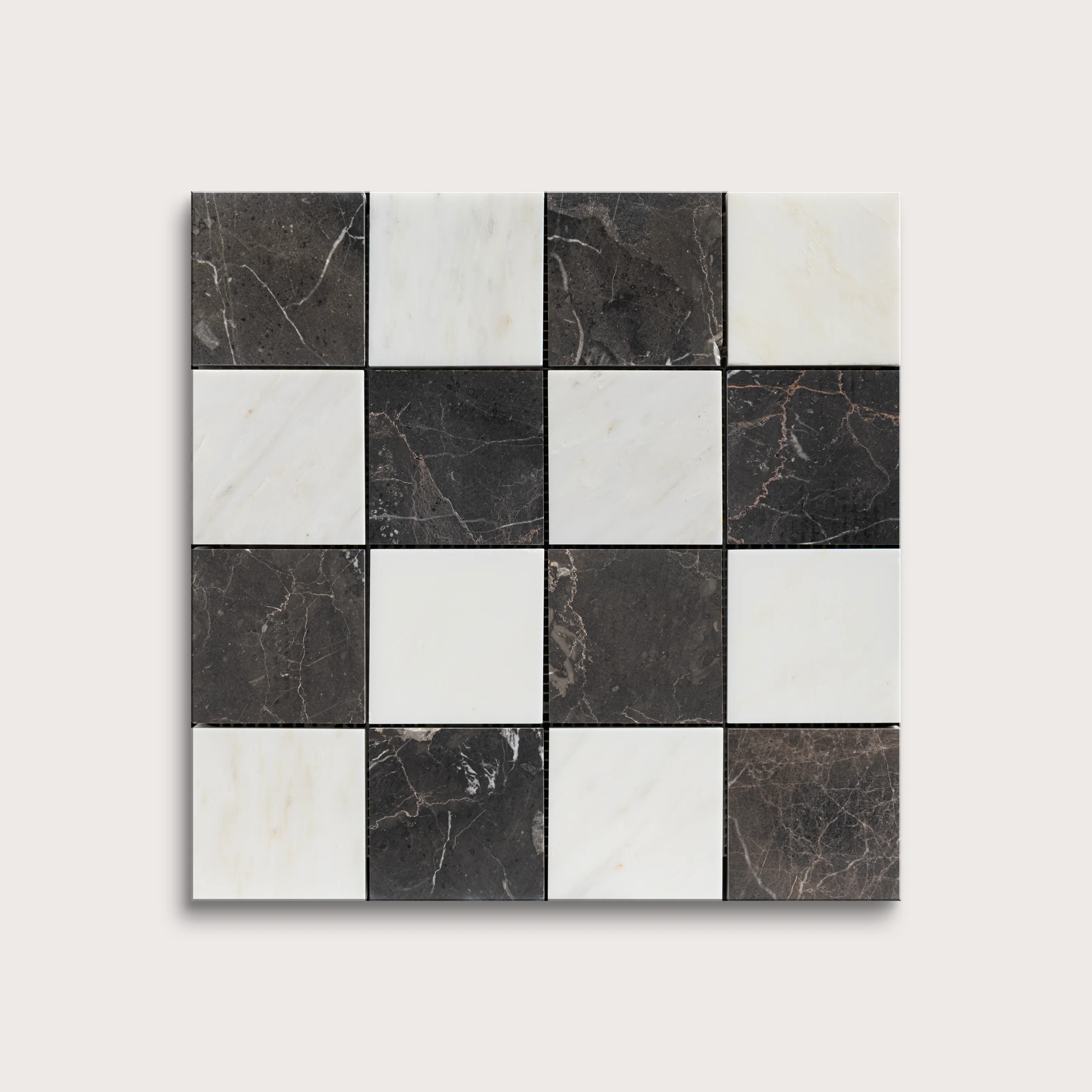 Casablanca Carrara & Truffle 3 Inch Checkerboard Marble Mosaic | Honed - Image 3