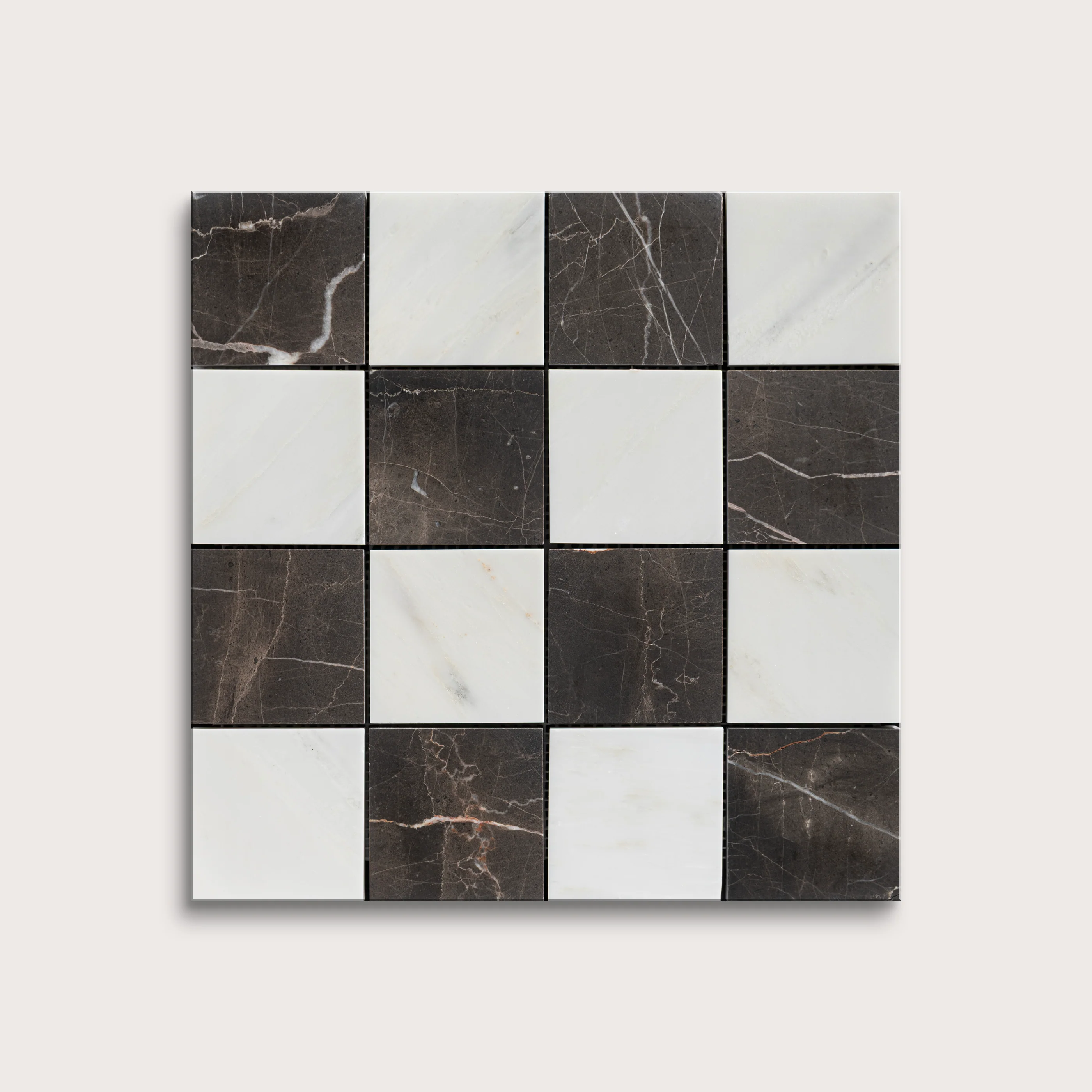 Casablanca Carrara & Truffle 3 Inch Checkerboard Marble Mosaic | Honed - Image 4