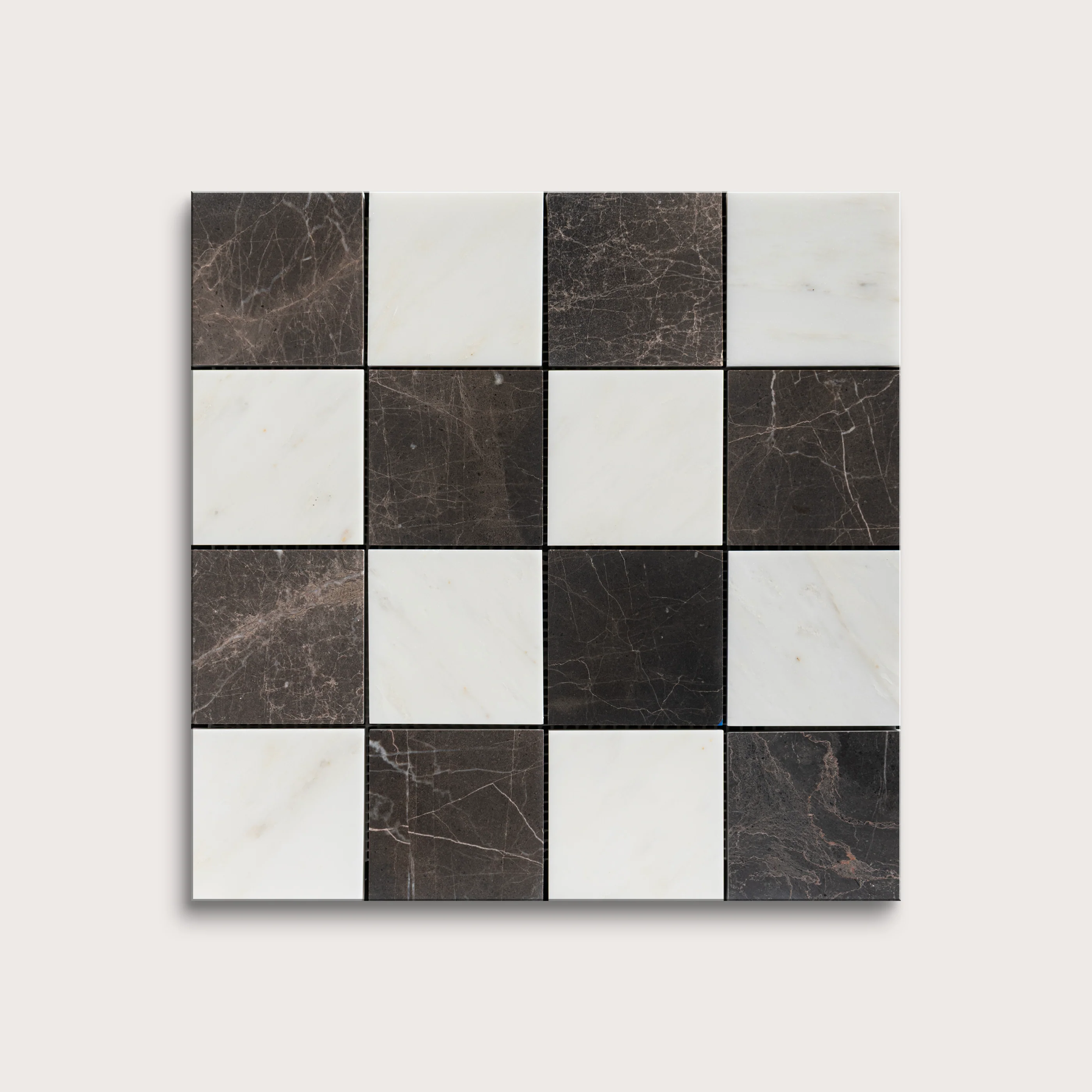 Casablanca Carrara & Truffle 3 Inch Checkerboard Marble Mosaic | Honed - Image 5