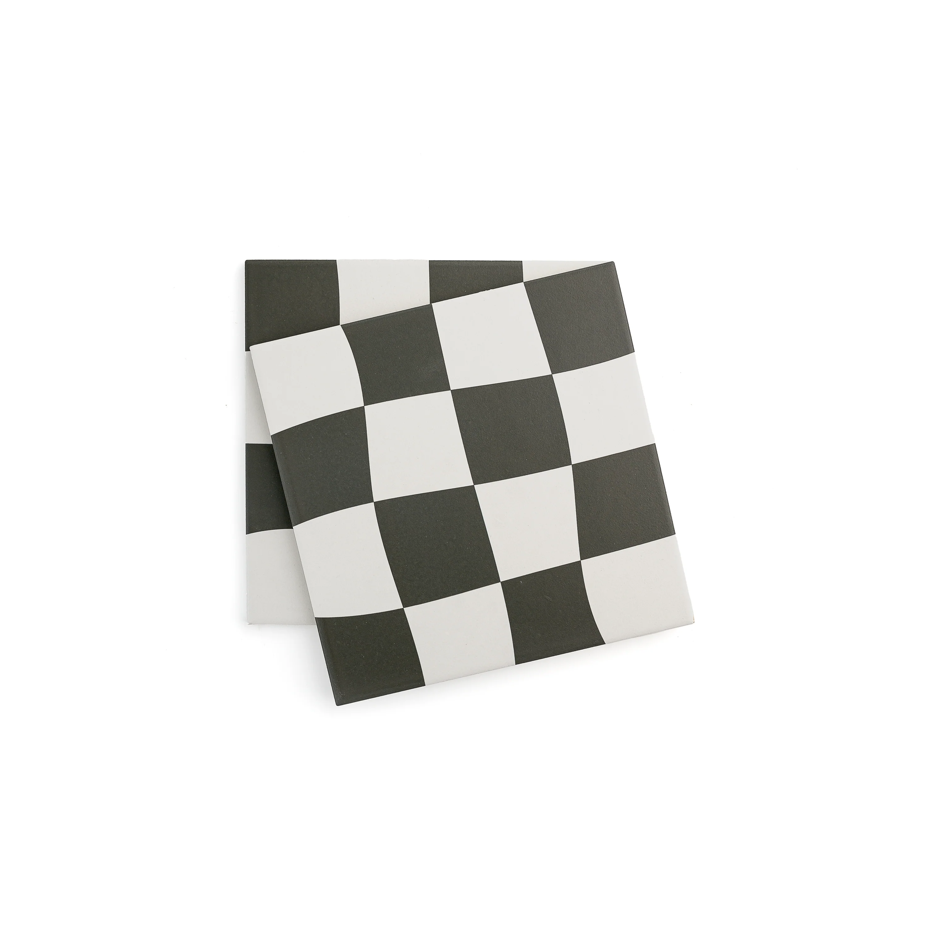 Drunken Checkerboard Black & White Ceramic Tile - Image 3