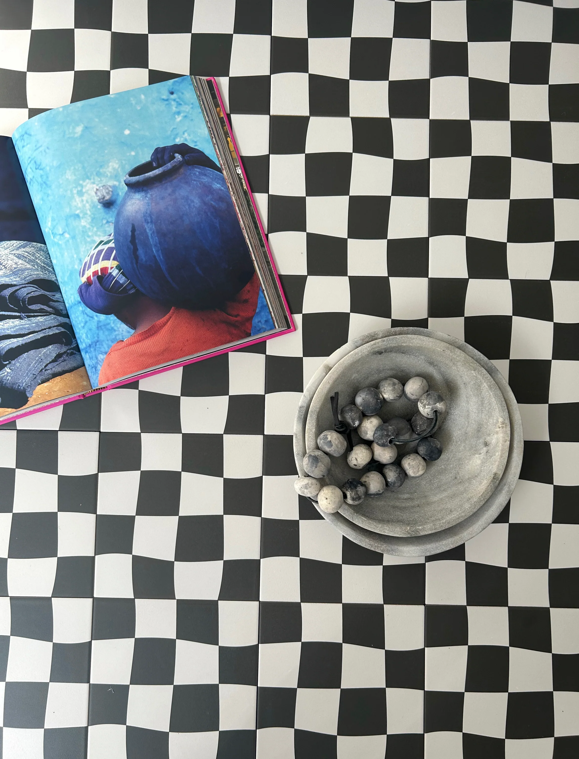 Drunken Checkerboard Black & White Ceramic Tile - Image 5