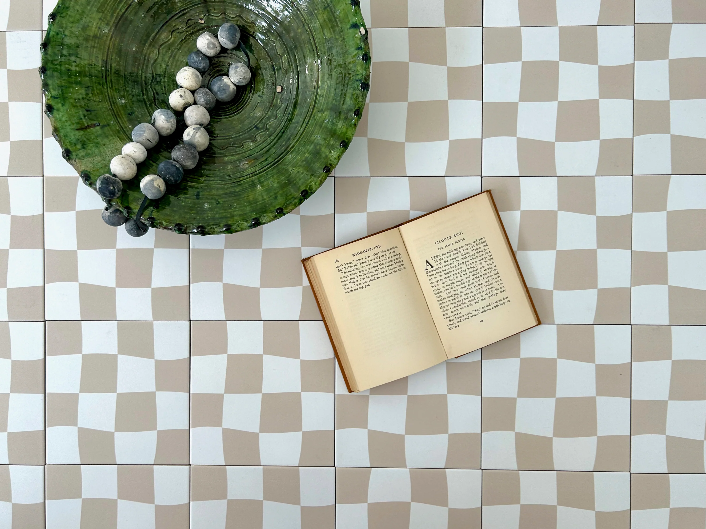 Drunken Checkerboard Putty Ceramic Tile - Image 6