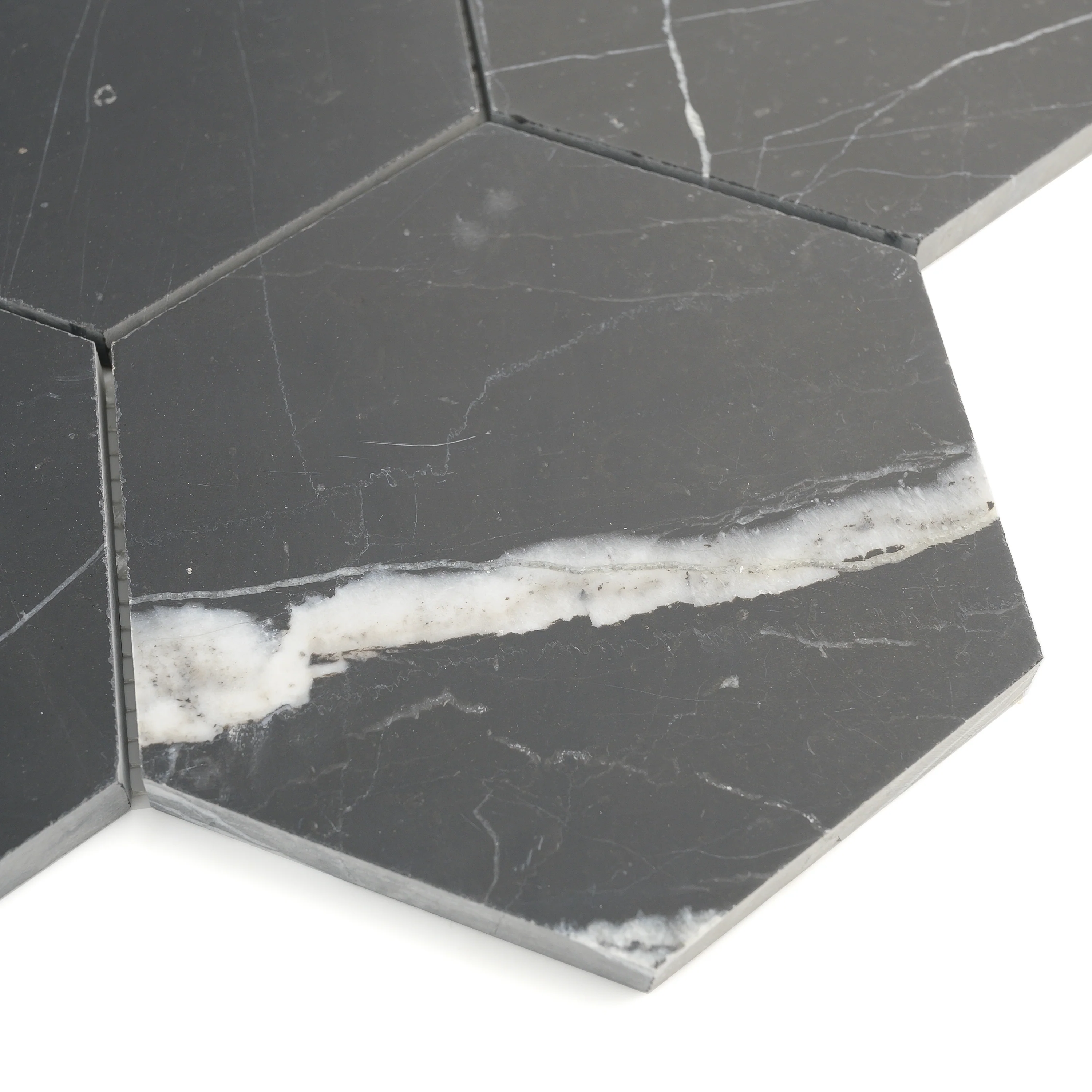 Nero Marquina 5 Inch Hexagon Mosaic Marble Tile | Honed - Image 4