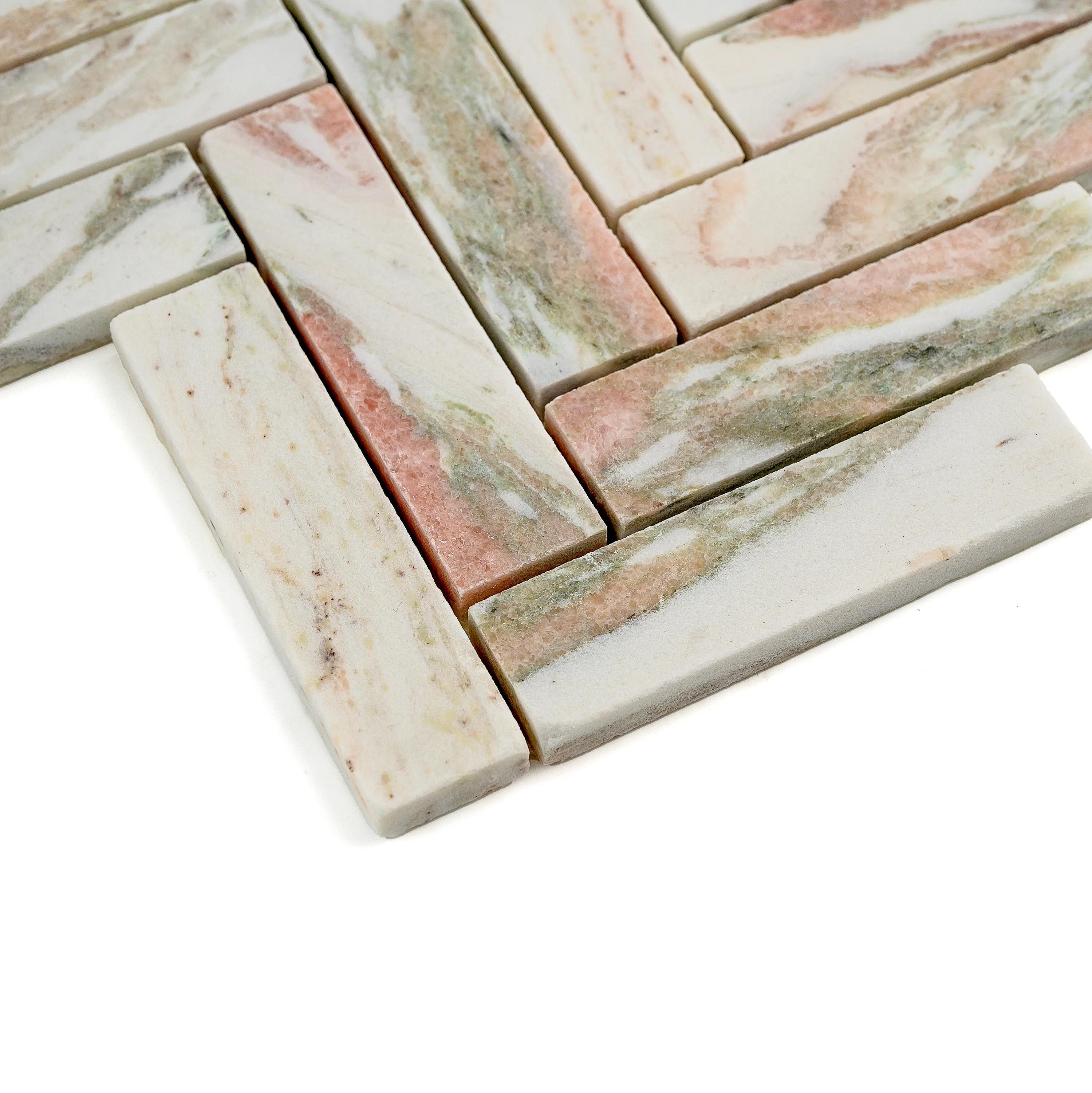 Norwegian Rose 1x4 Herringbone Mosaic Marble Tile | Honed - Image 3