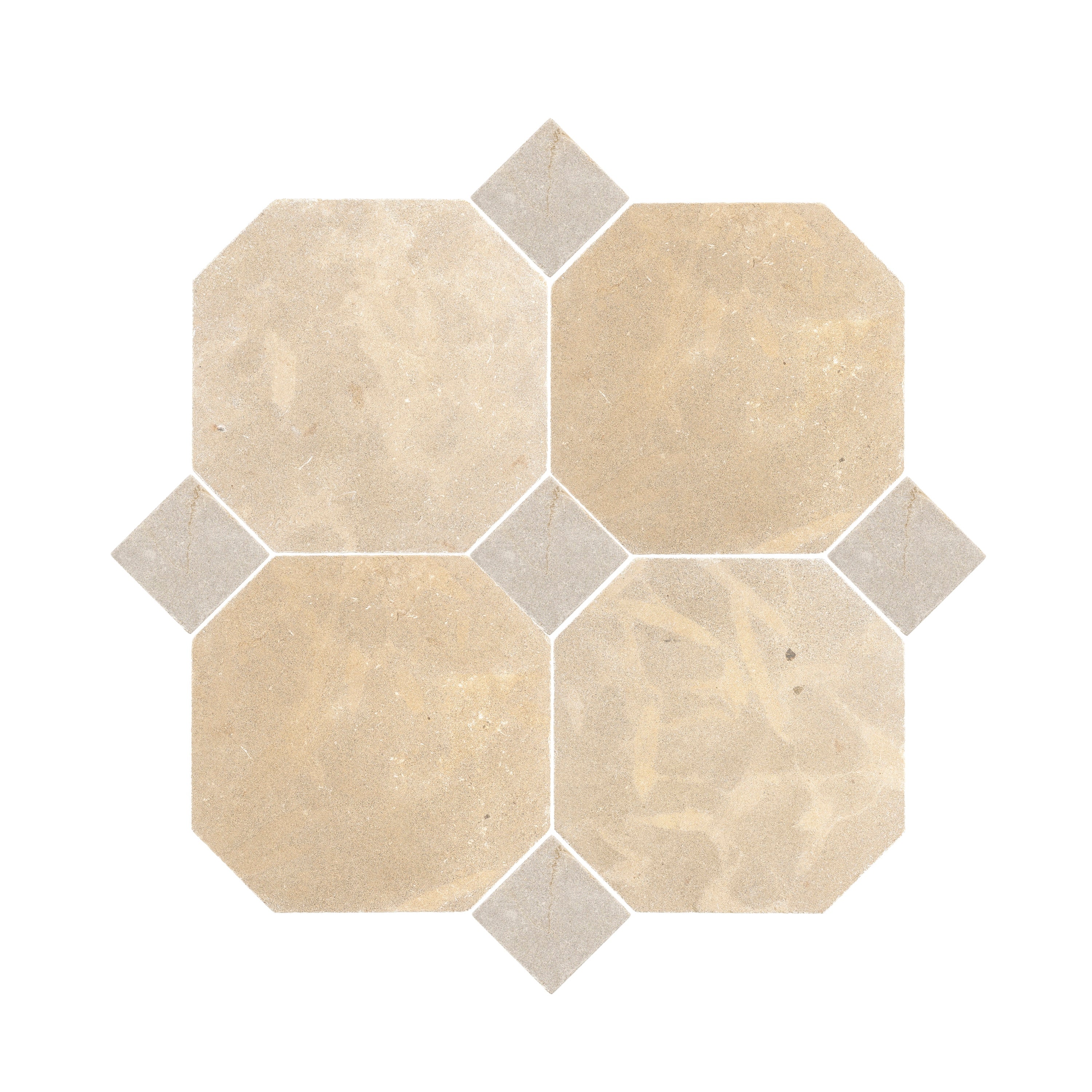 Octagon Azru Sand 12x12 & Azru Sand 4x4 Tumbled & Honed Moroccan Limestone - Checkerboard Bundle