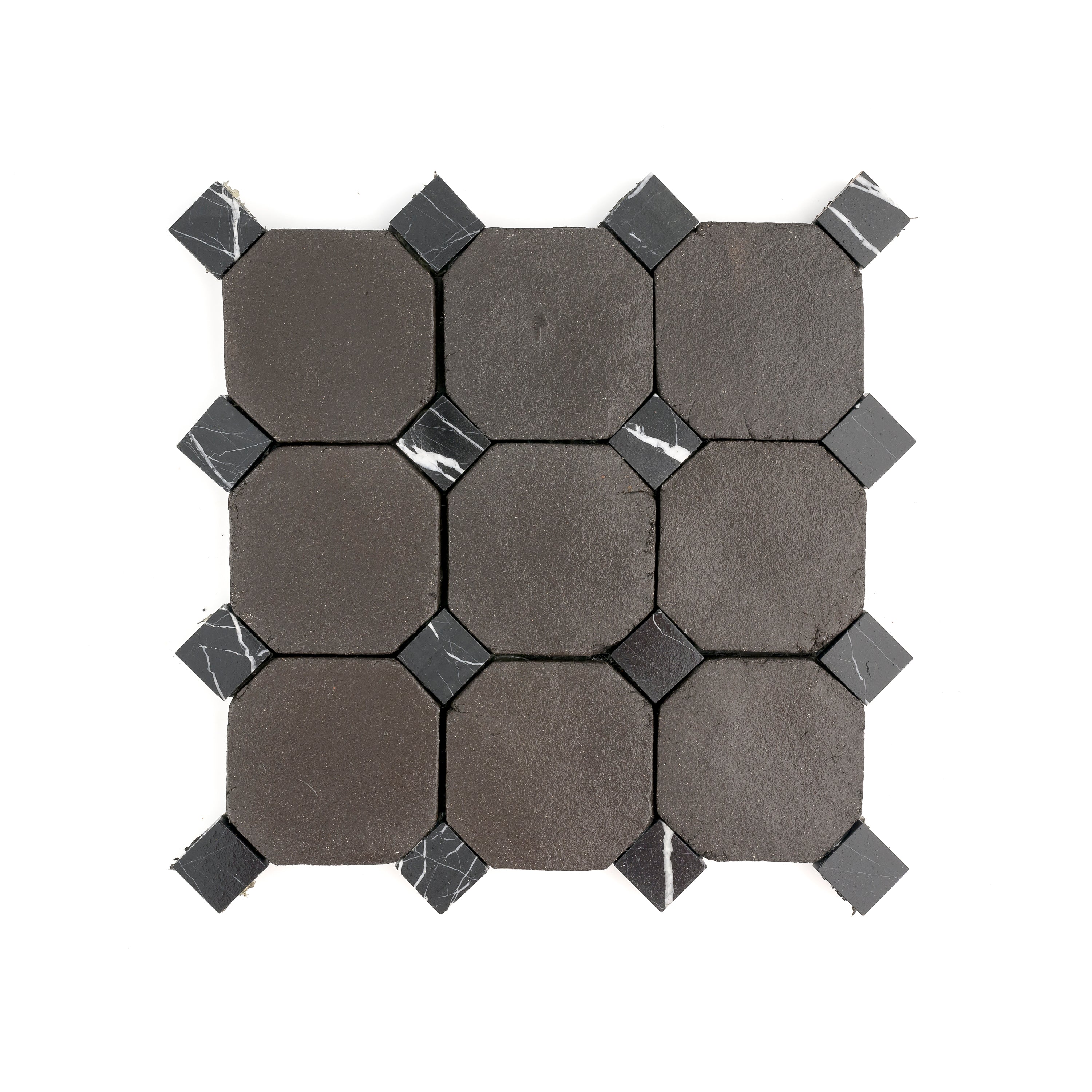 Octagon Black Terracotta 4" & Bouchon Black Marble Bundle | Octadot Checkerboard