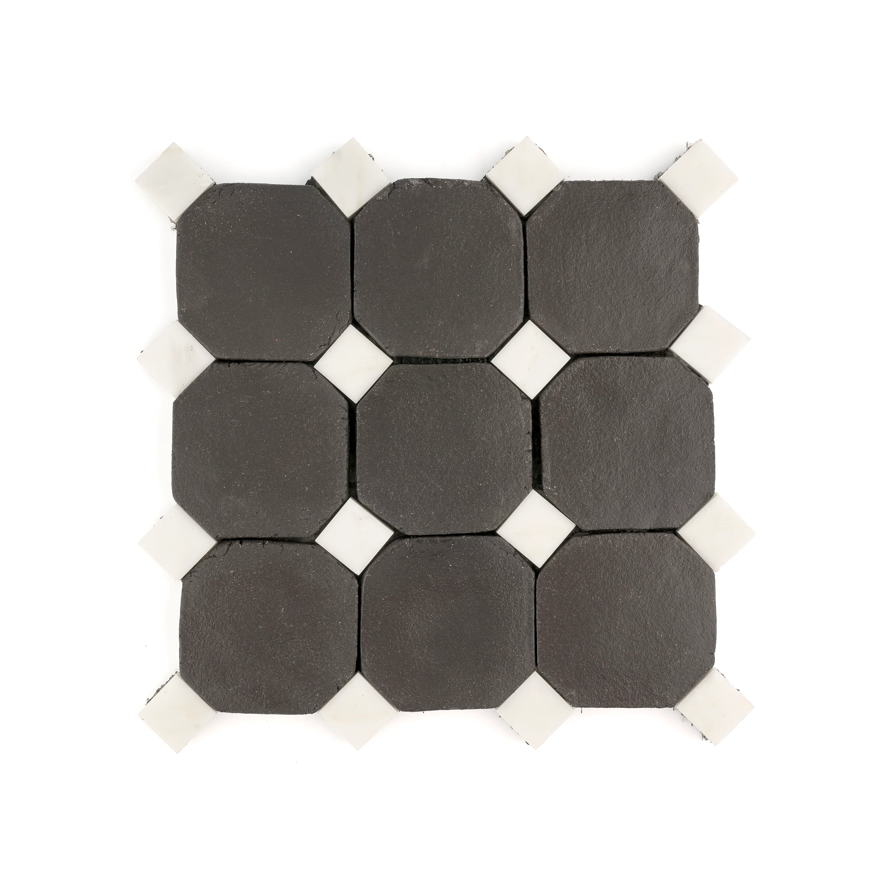 Octagon Black Terracotta 4" & Bouchon White Marble Bundle | Octadot Checkerboard