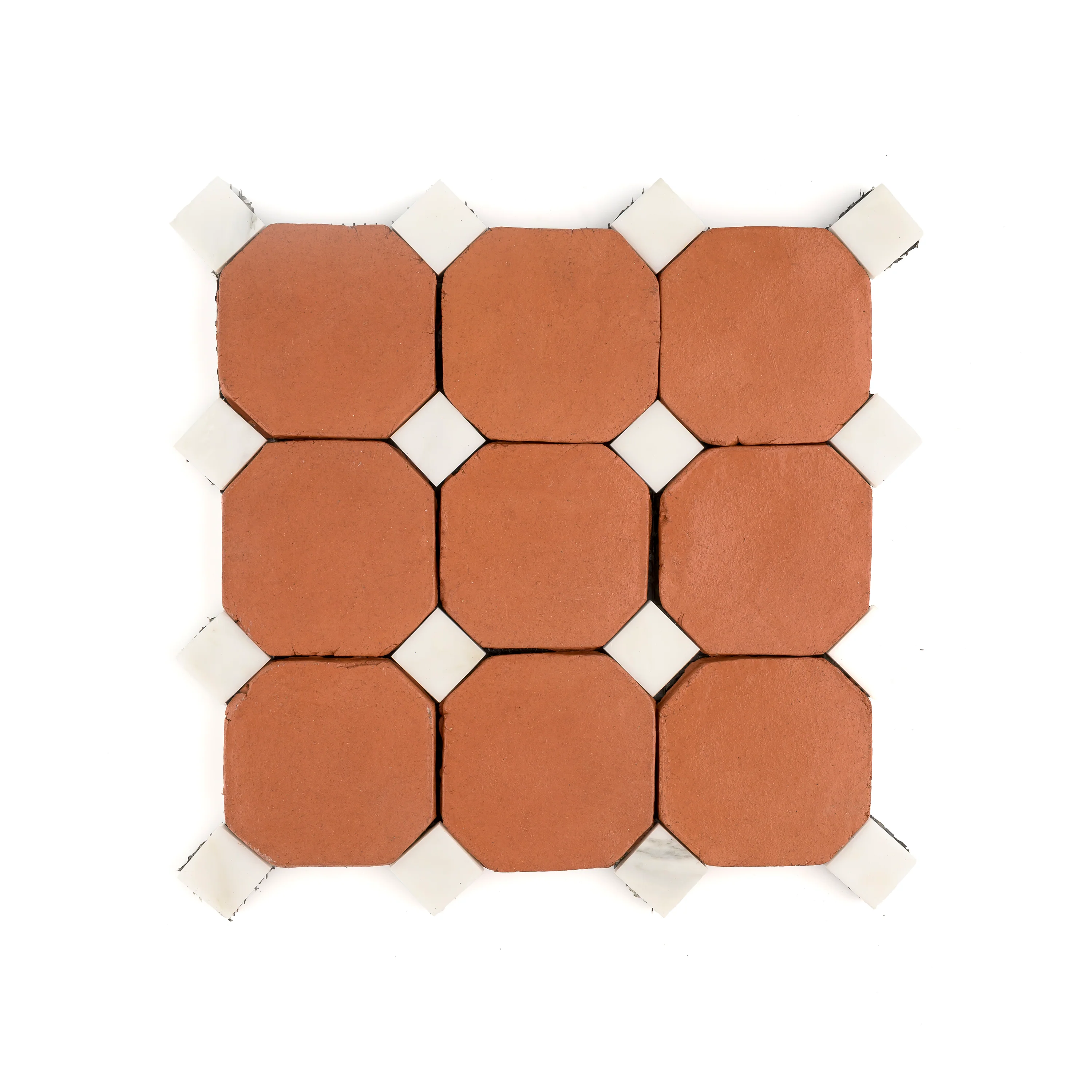 Octagon Red Terracotta 4" & Bouchon White Marble Bundle | Octadot Checkerboard