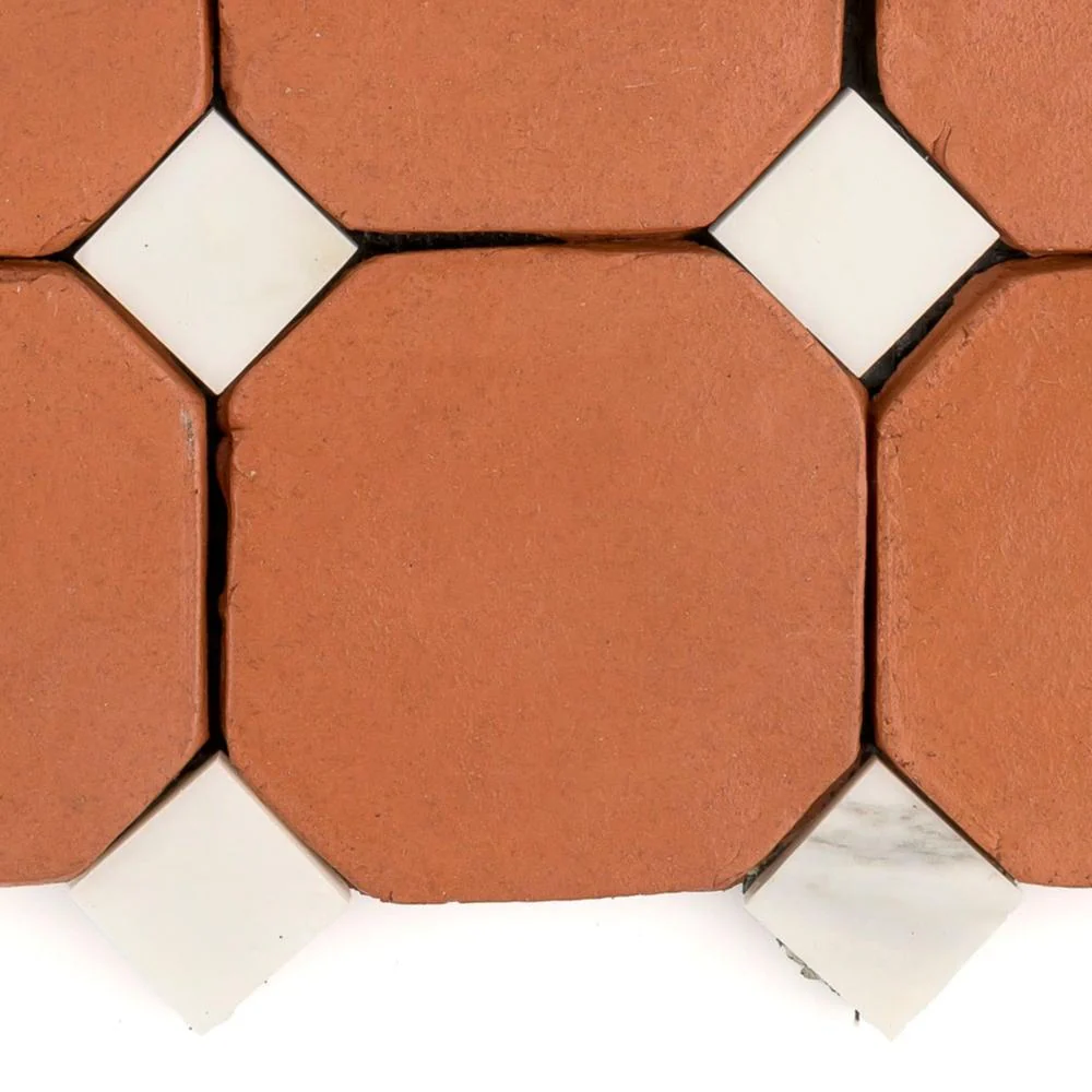 Sample: Octagon Red Terracotta 4" & Bouchon White Marble
