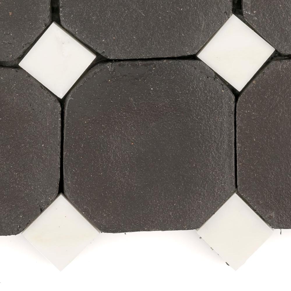 Sample: Octagon Black Terracotta 4" & Bouchon White Marble