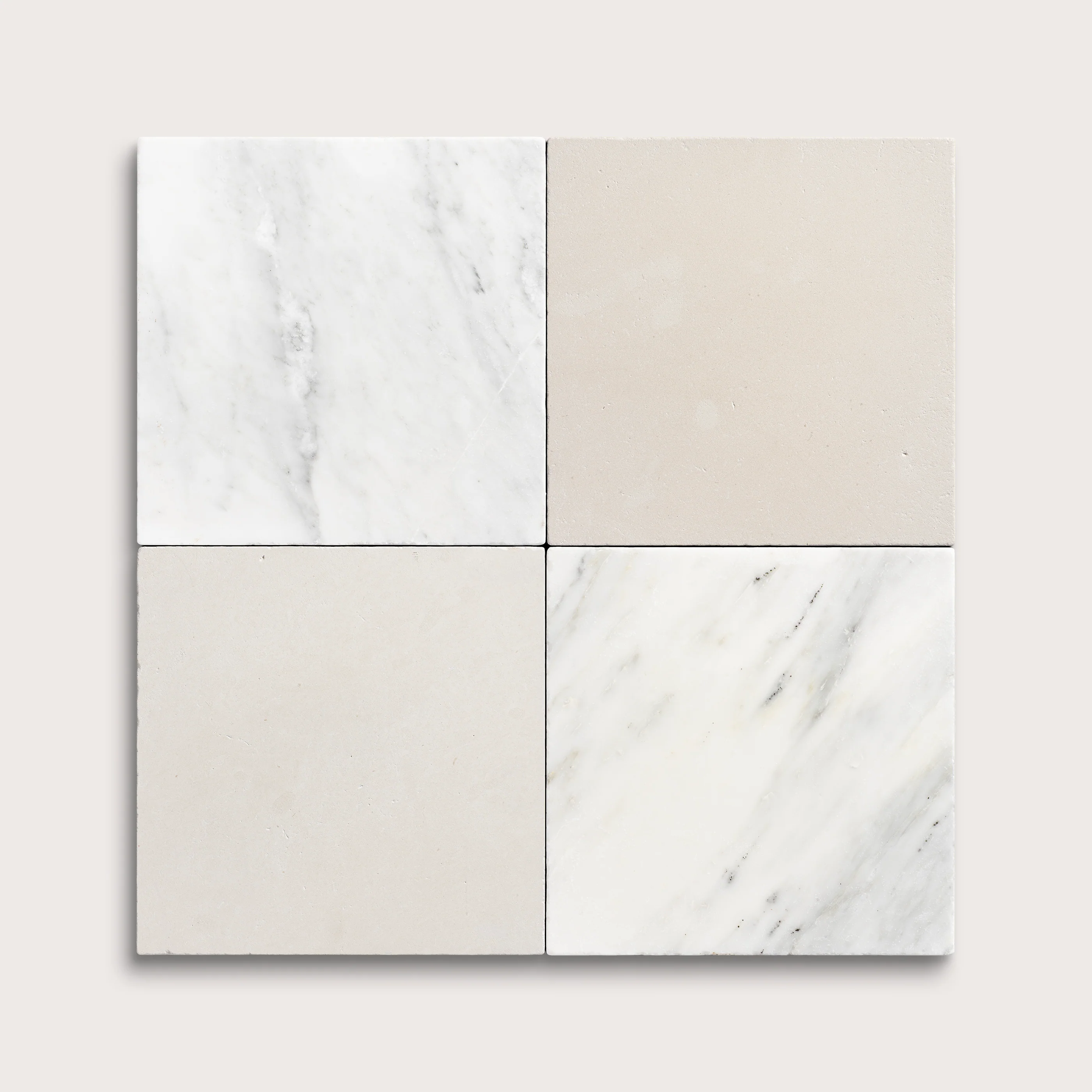 Casablanca Carrara & French Linen 12x12 Marble & Limestone | Tumbled - Checkerboard Bundle