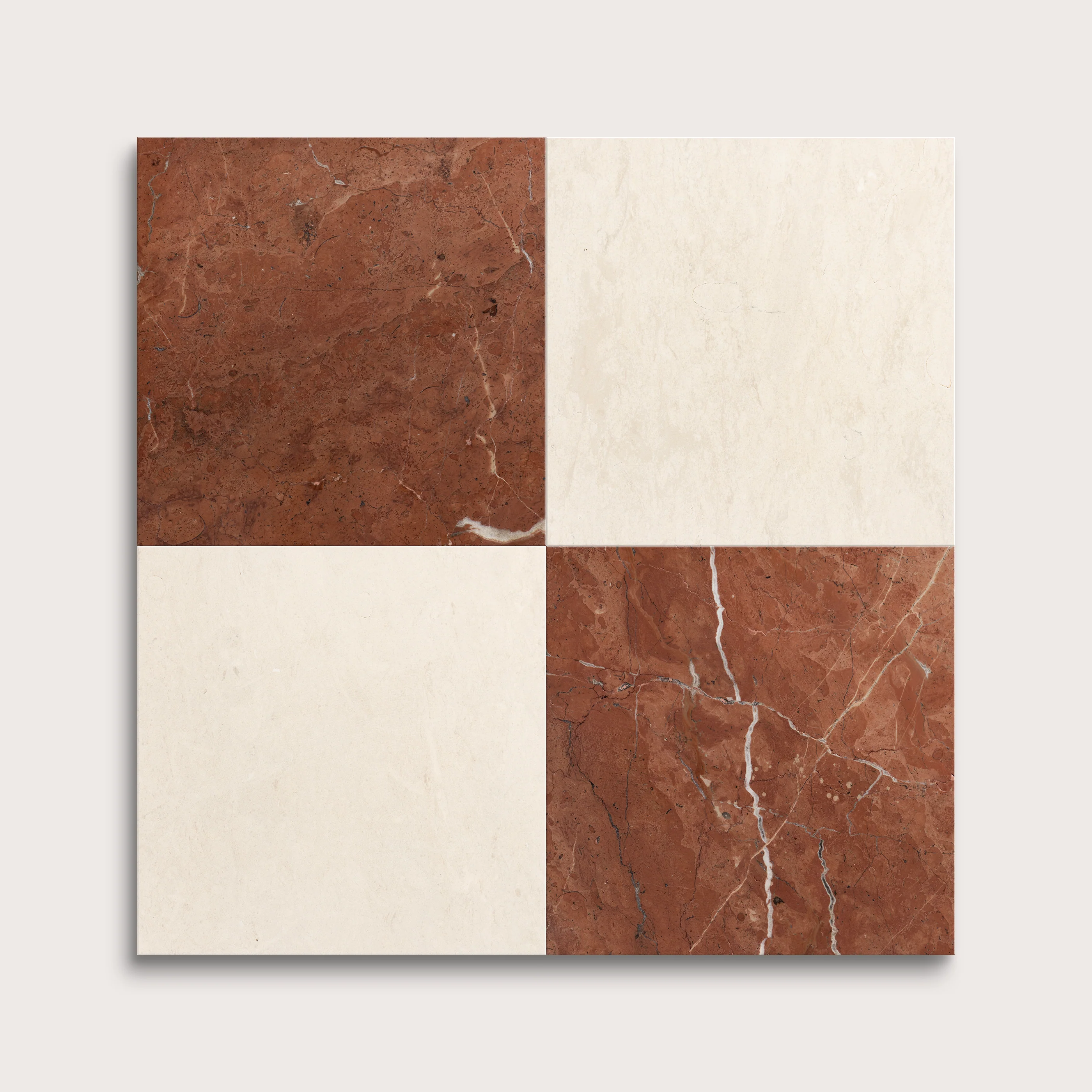 Rosso Alicante & Saharan Sand 12x12 Limestone & Marble | Honed - Checkerboard Bundle