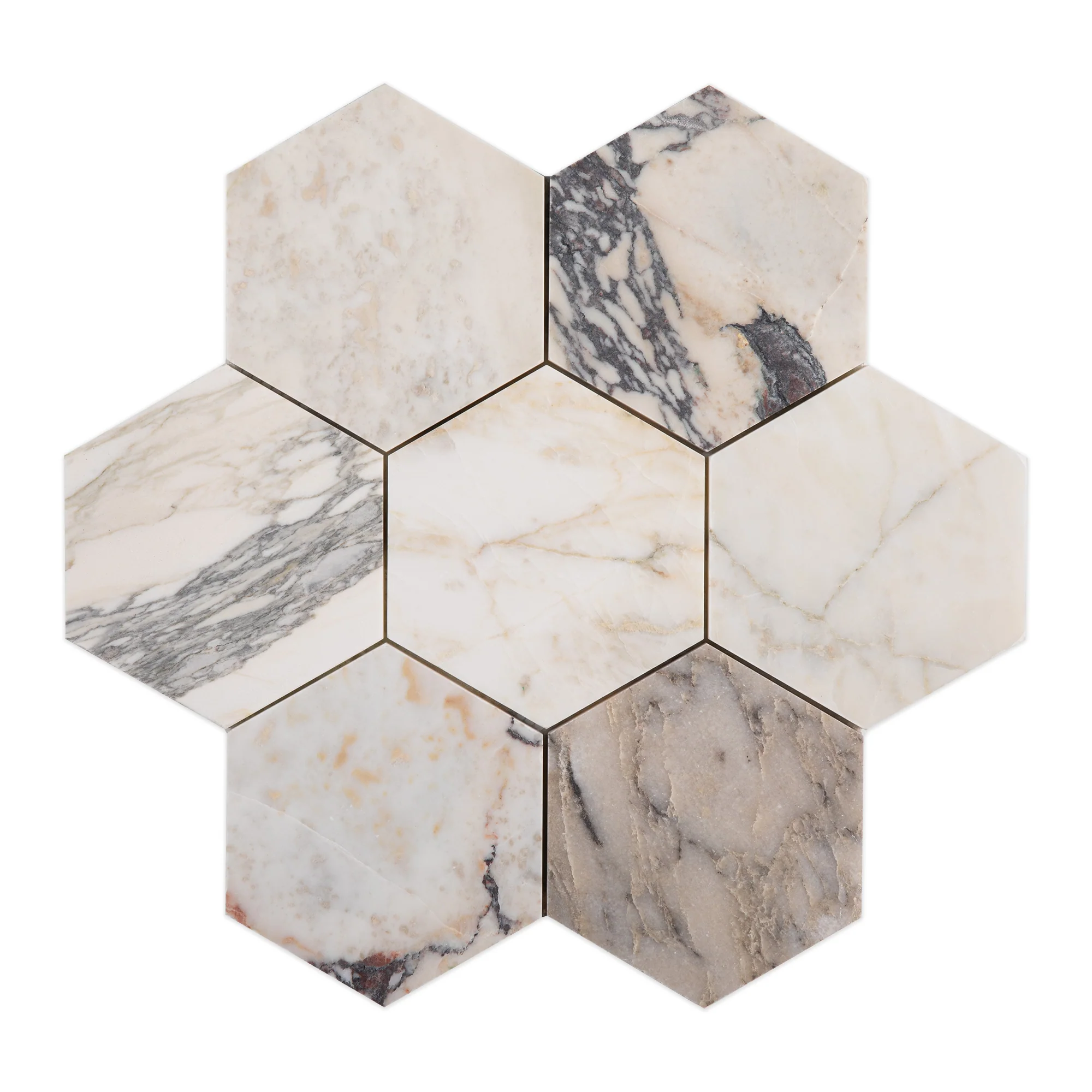 Sample: Calacatta Gold 5 Inch Hexagon Mosaic Marble Tile | Honed