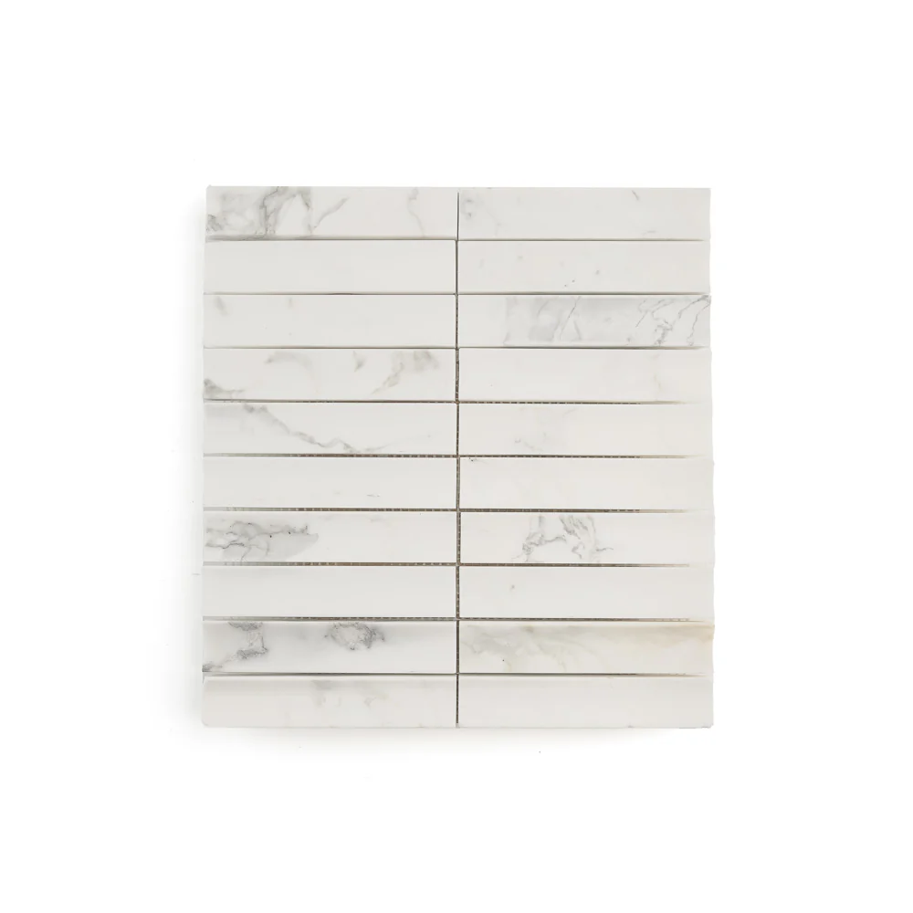 Sample: Calacatta Gold Fluted Mosaic Marble Tile | Honed