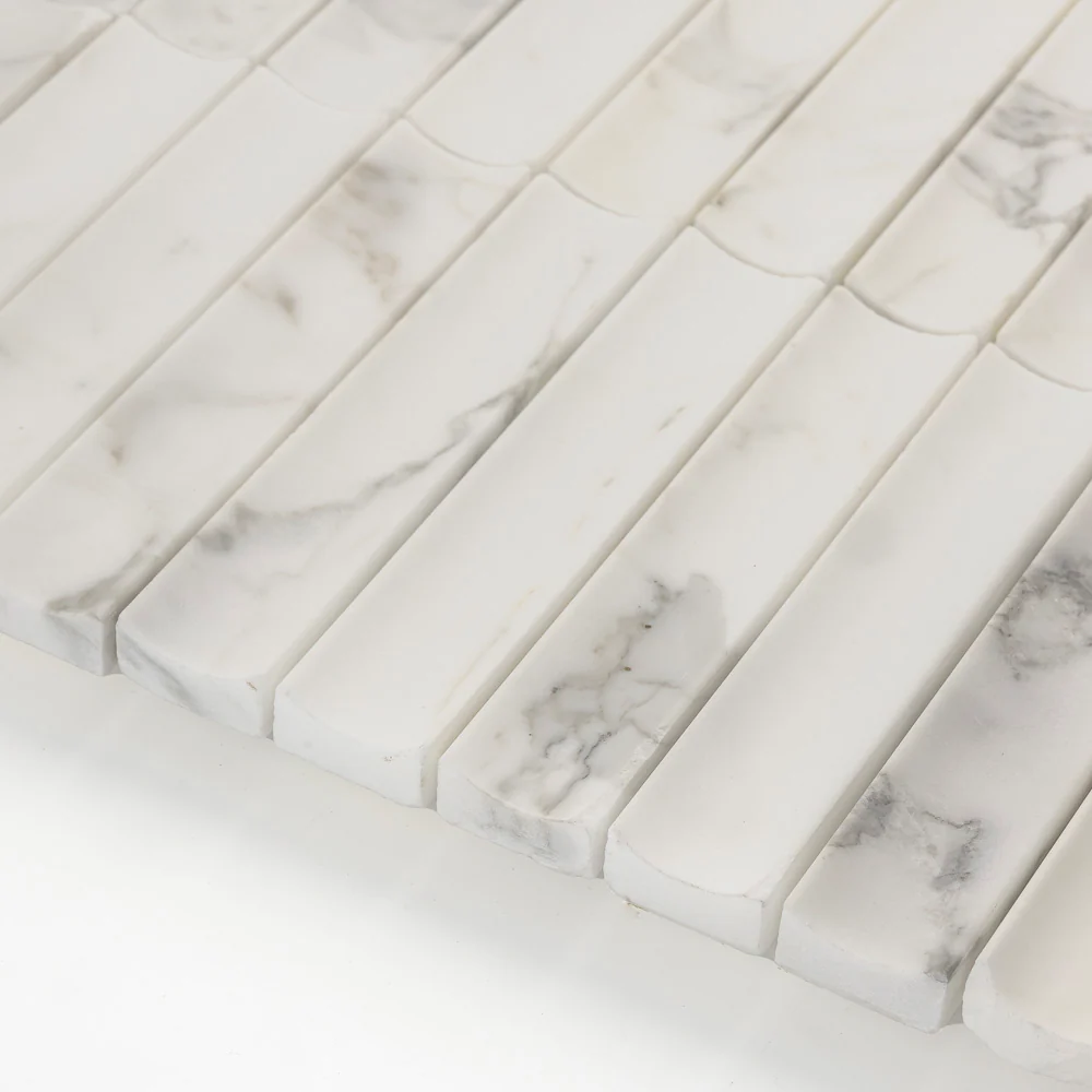 Sample: Calacatta Gold Fluted Mosaic Marble Tile | Honed - Image 2