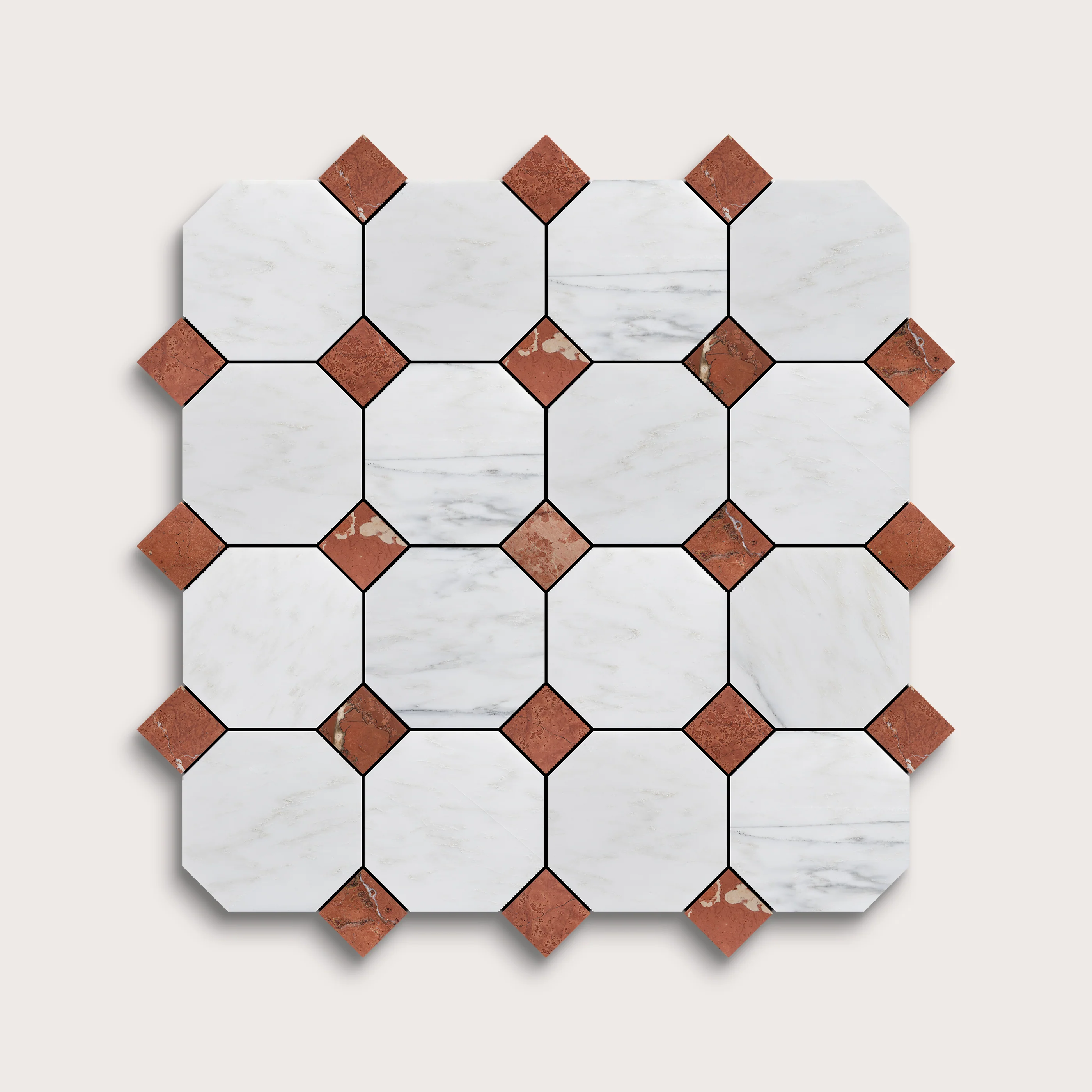 Sample: Casablanca Carrara Octagon & Rosso Alicante Dot Marble | Honed