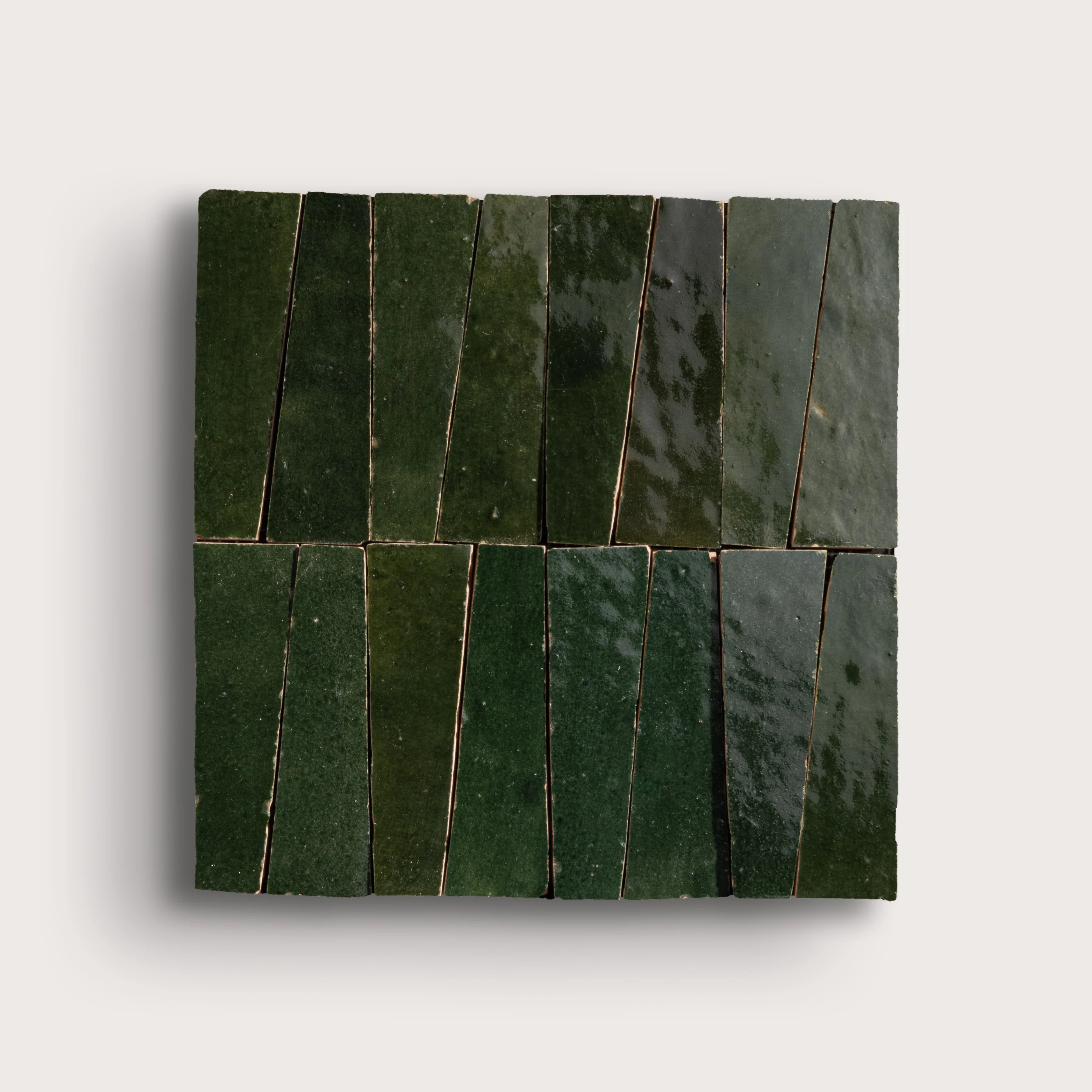 Sample: Forest Green 1x4 Trapezoid Mosaic Zellige Tile