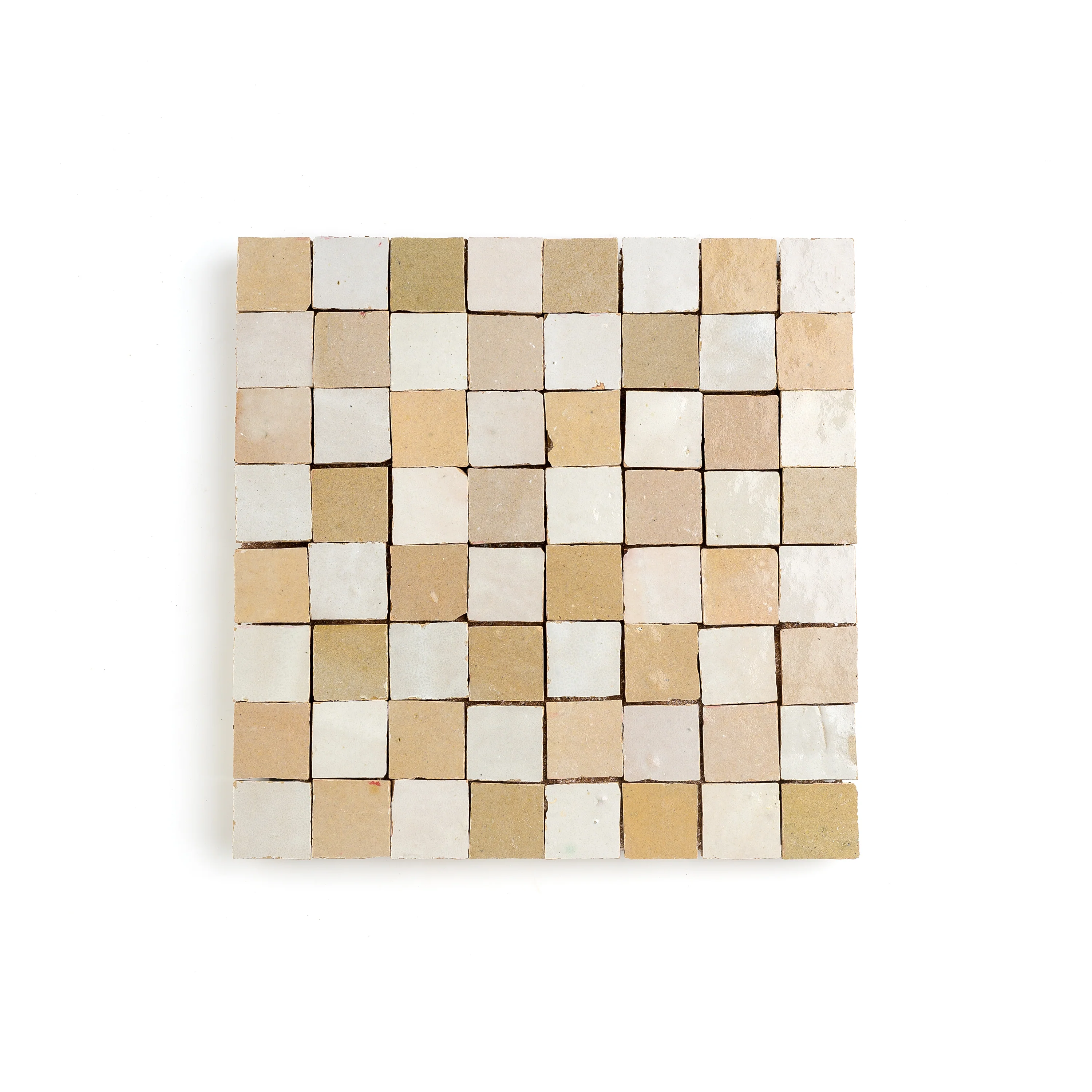 Sample: Natural White & Glazed Clay Zellige 1" Checkerboard Mosaic
