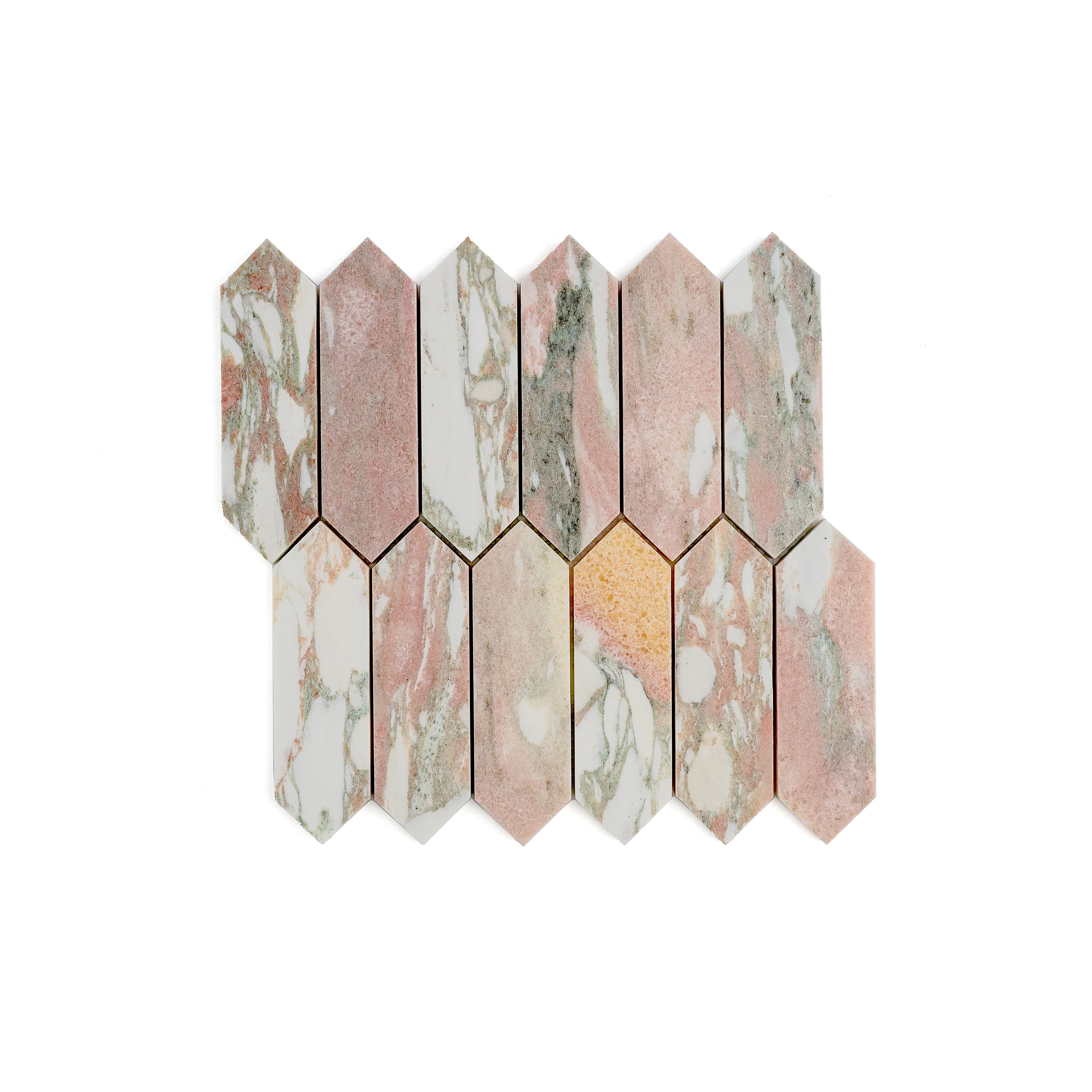 Sample: Norwegian Rose Pickett Mosaic Marble Tile | Honed
