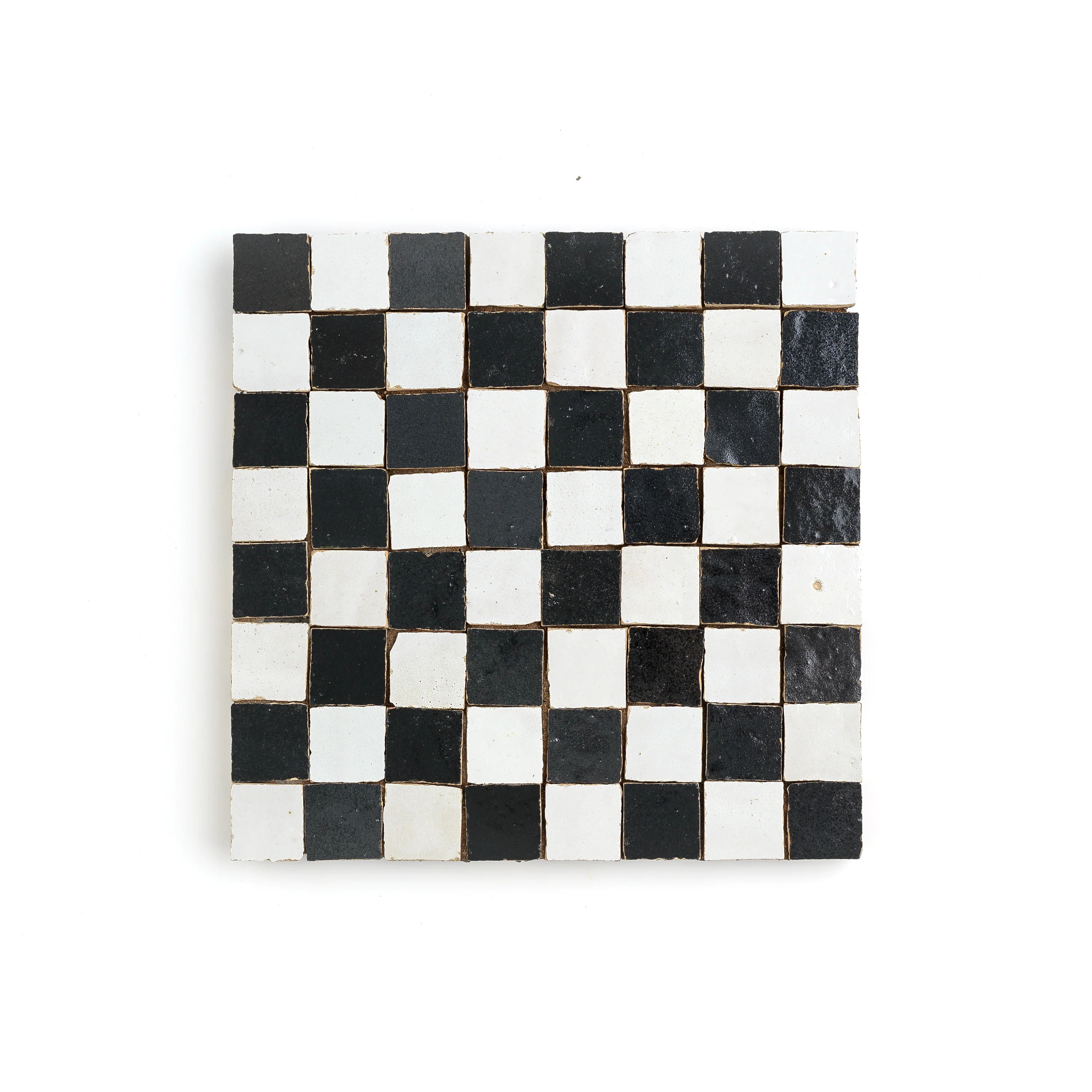 Sample: Snow & Black Zellige 1" Checkerboard Mosaic