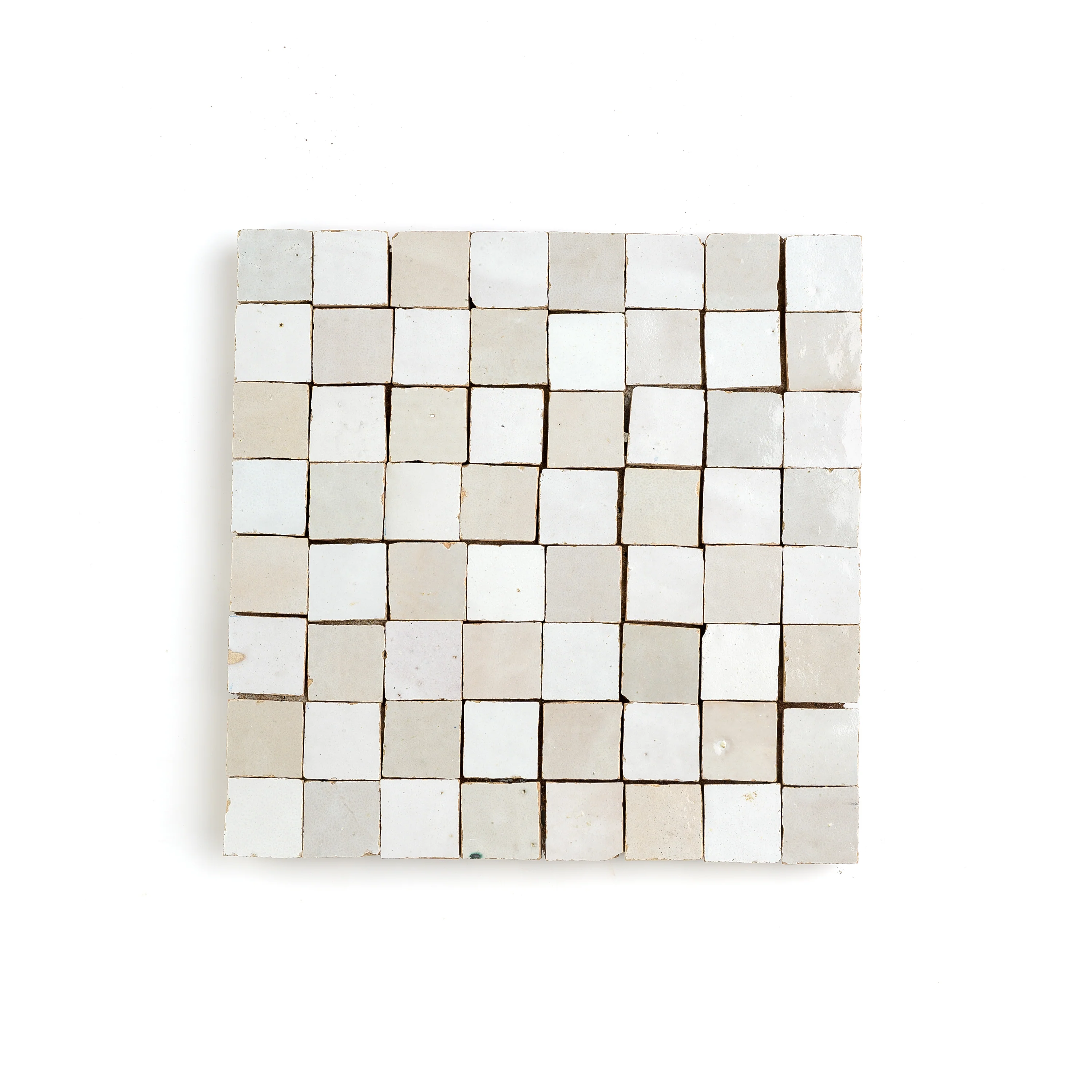 Sample: Snow & Natural White Zellige 1" Checkerboard Mosaic