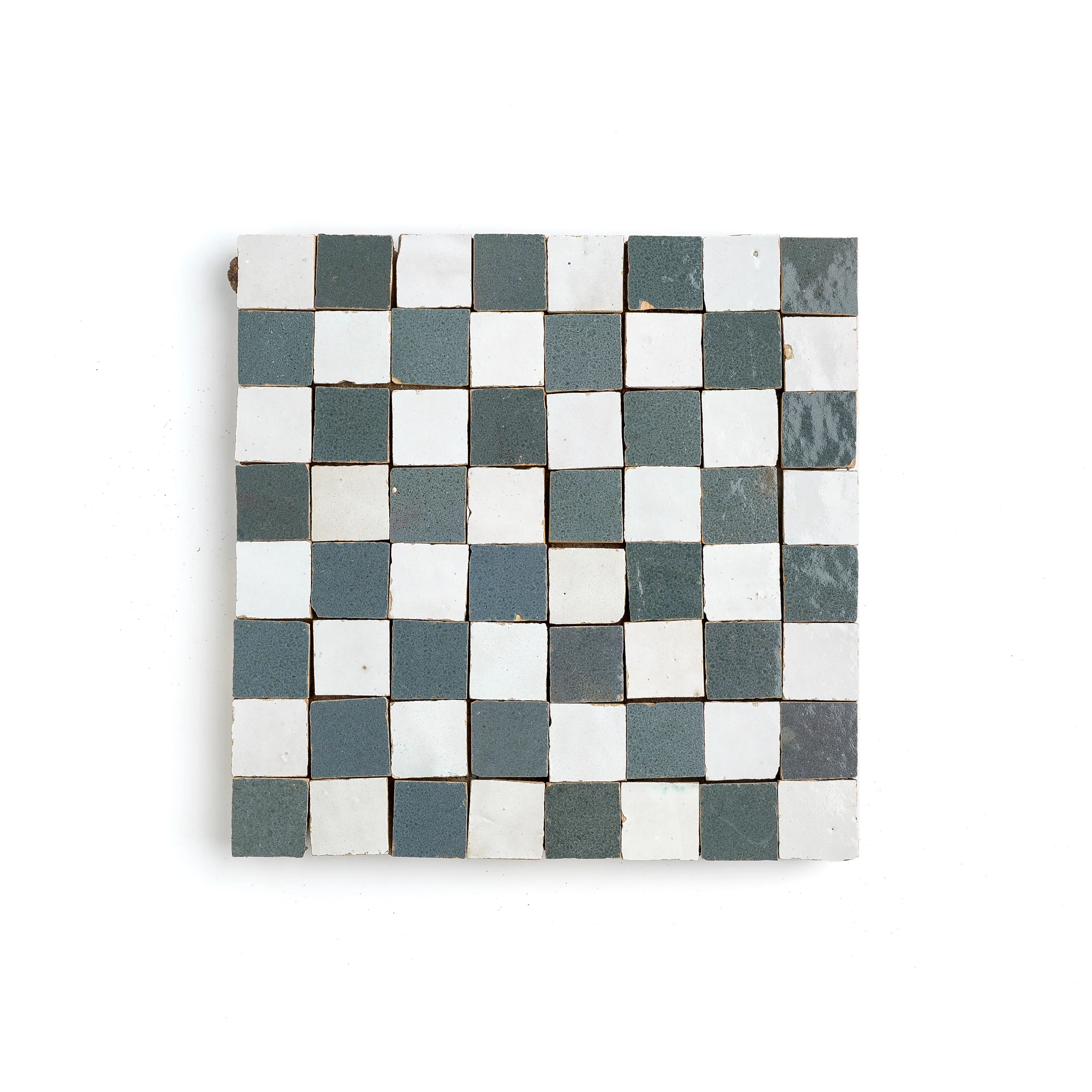 Sample: Snow & Steel Grey Zellige 1" Checkerboard Mosaic