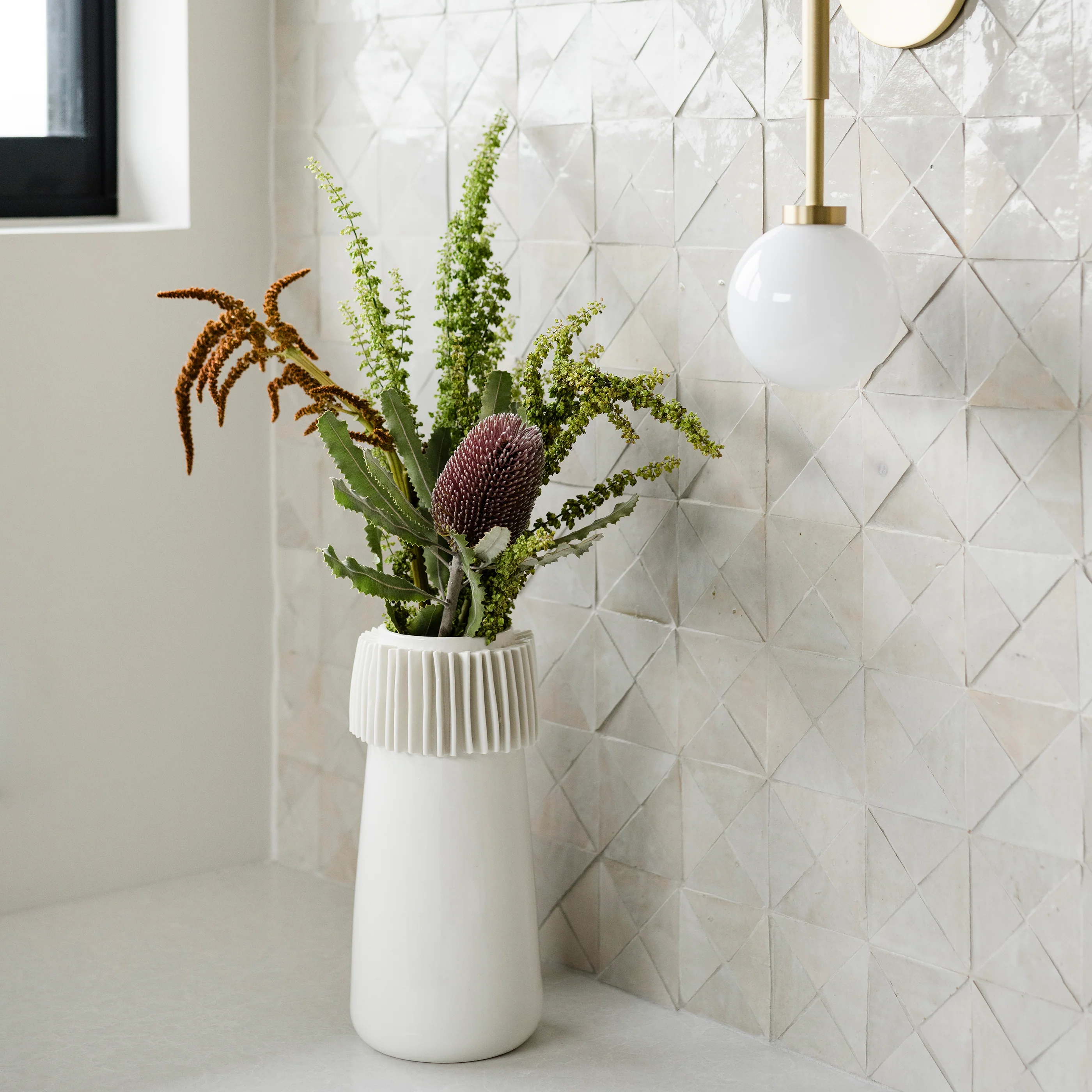 Snow White Triangle Mosaic Zellige Tile - Image 9
